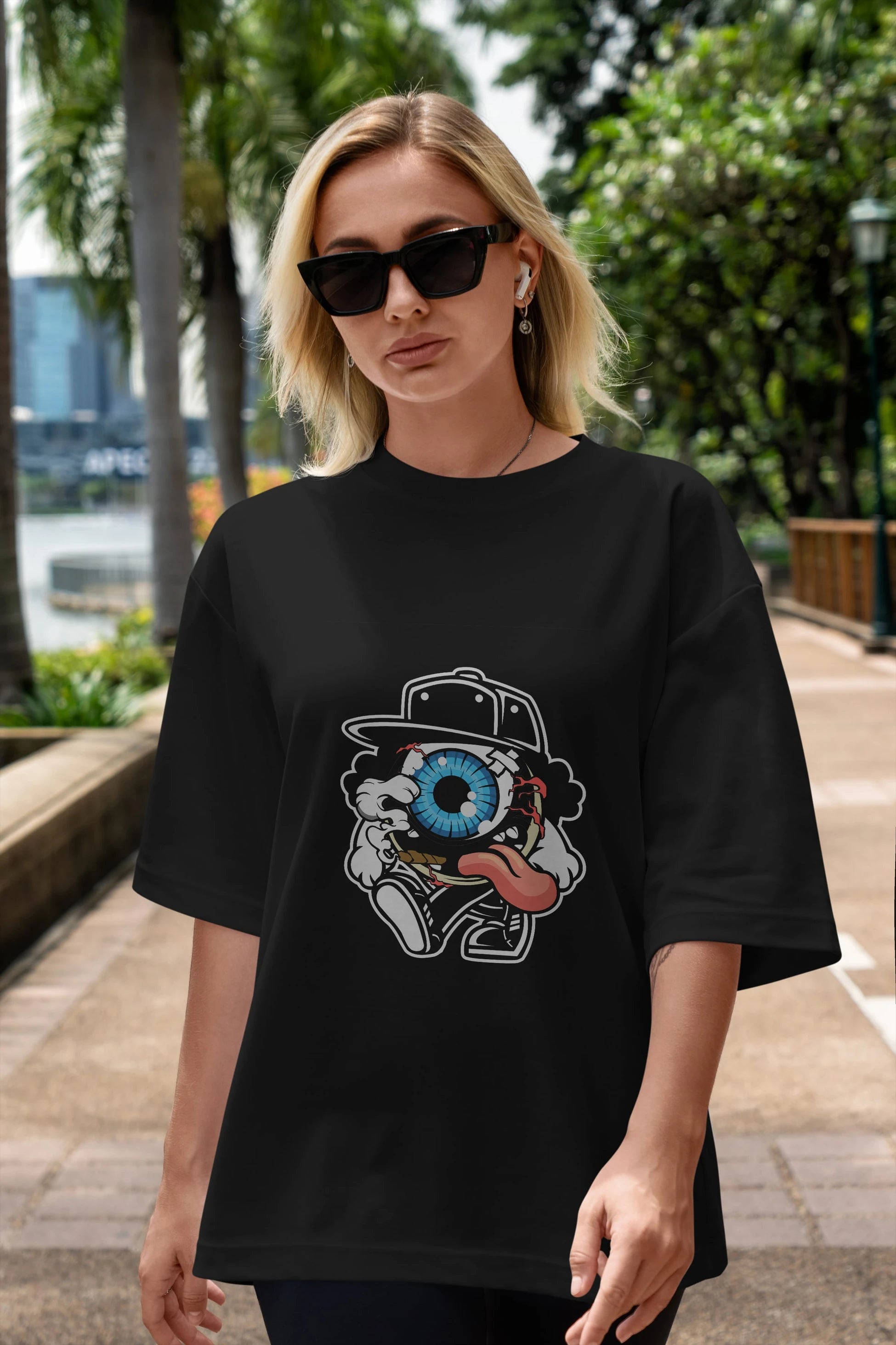 Eyeball Ön Baskılı Oversize t-shirt Erkek Kadın Unisex %100 Pamuk tişort