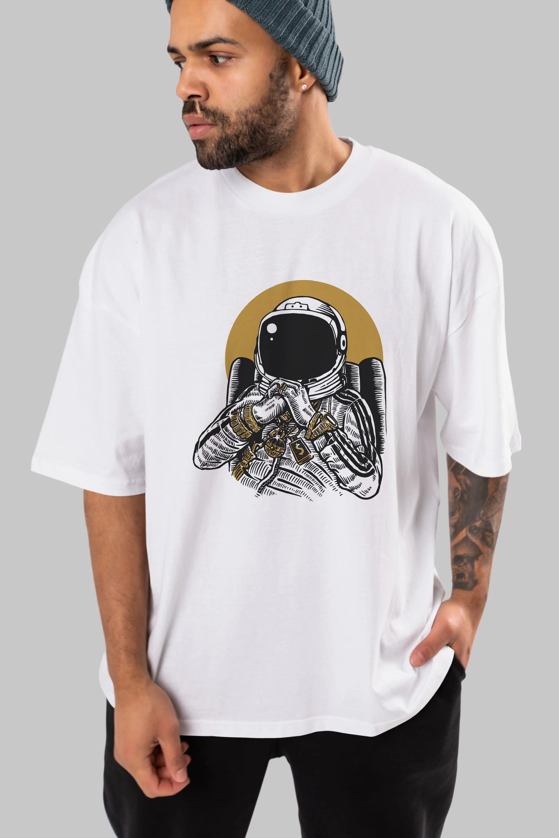 Space Dee Jay Ön Baskılı Oversize t-shirt Erkek Kadın Unisex %100 Pamuk tişort