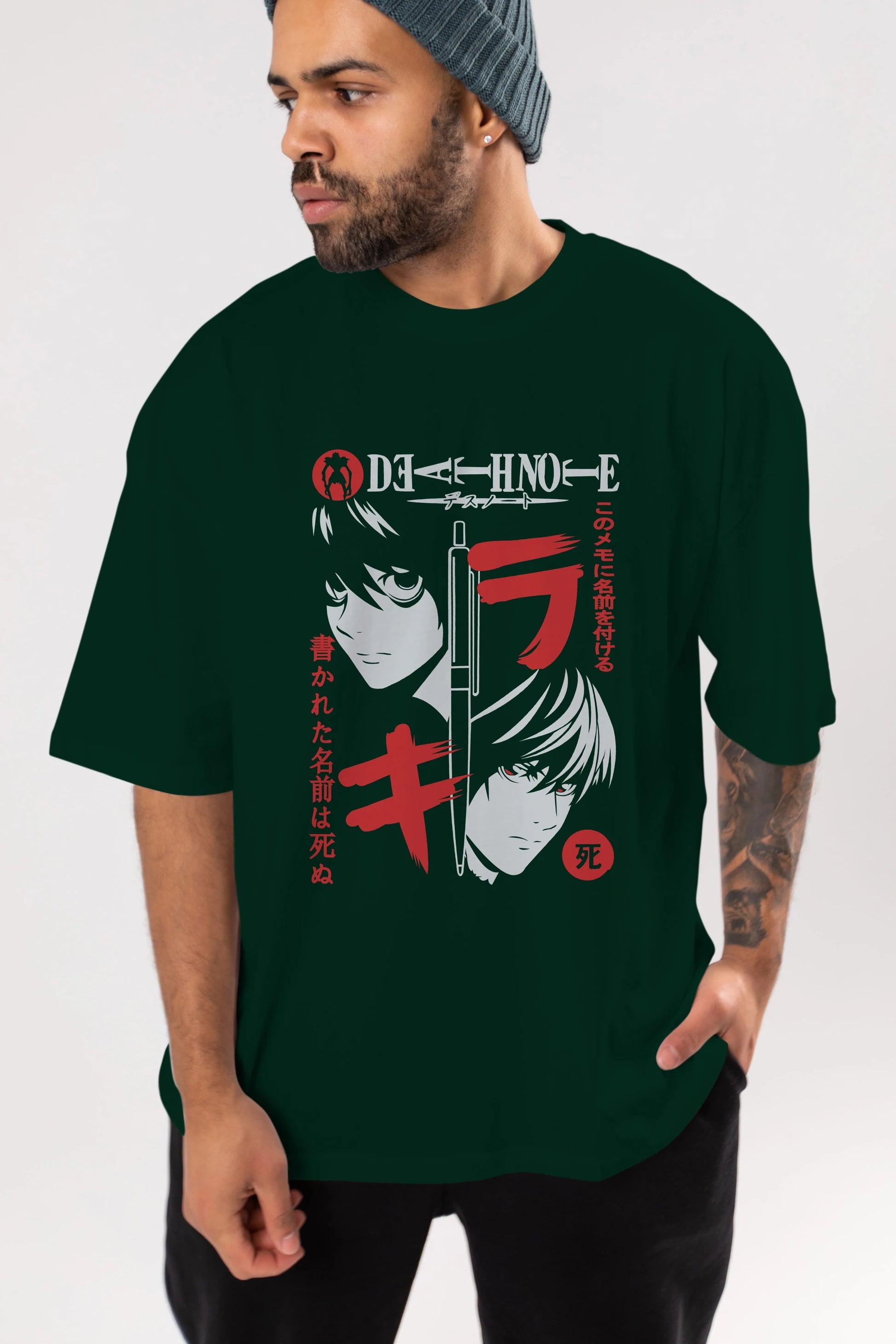 DEATHNOTE L vs KIRA Anime Ön Baskılı Oversize t-shirt %100 pamuk Erkek Kadın Unisex