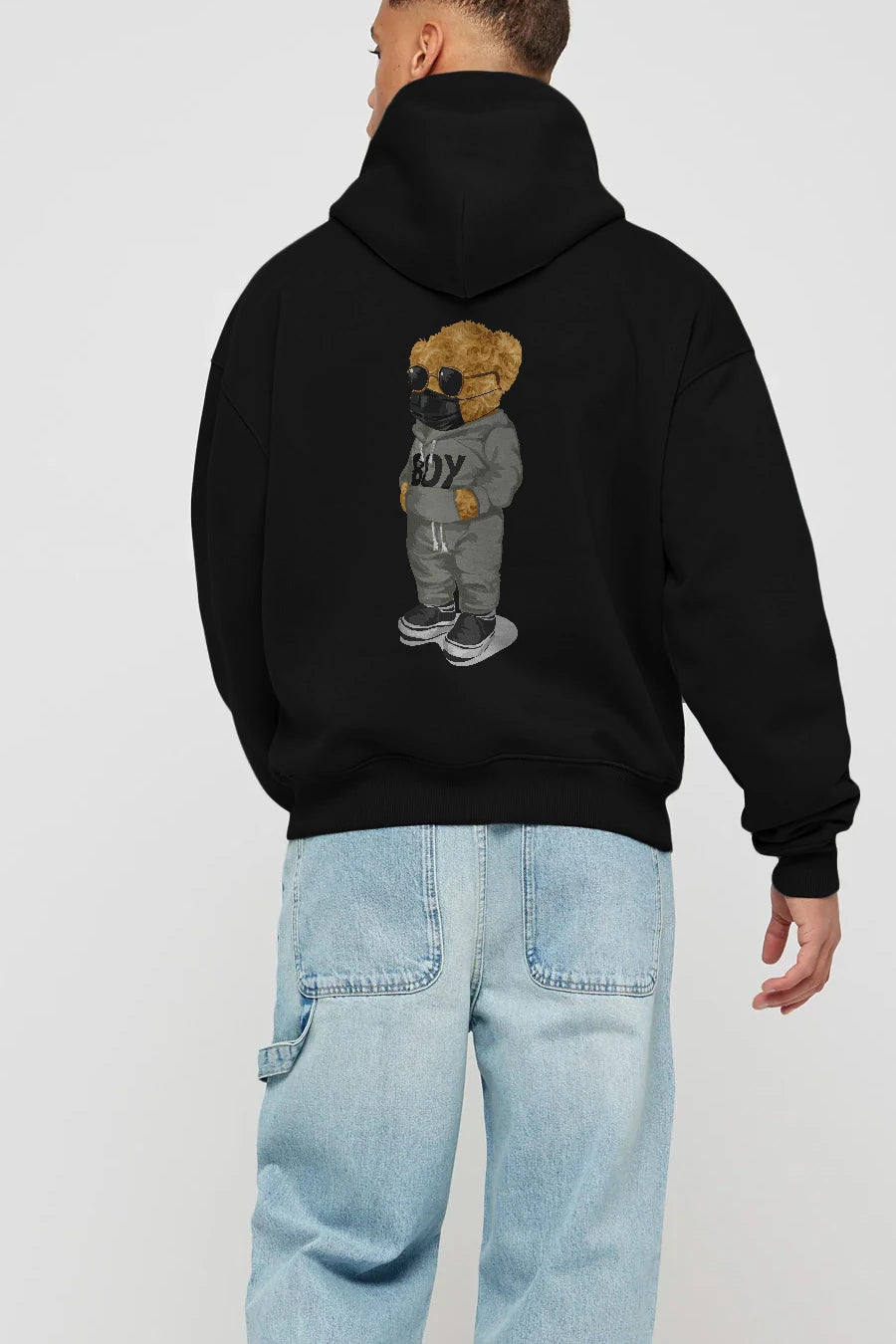 Teddy Bear Boy Arka Baskılı Hoodie Oversize Kapüşonlu Sweatshirt Erkek Kadın Unisex