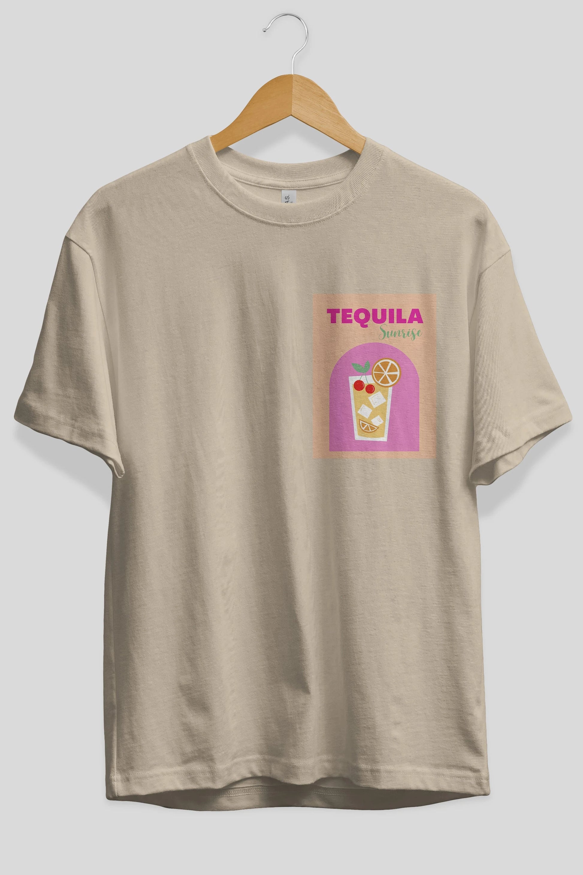 Tequila Sunrise 2 Ön Sol Baskılı Oversize t-shirt Erkek Kadın Unisex %100 Pamuk Bisiklet Yaka tişort