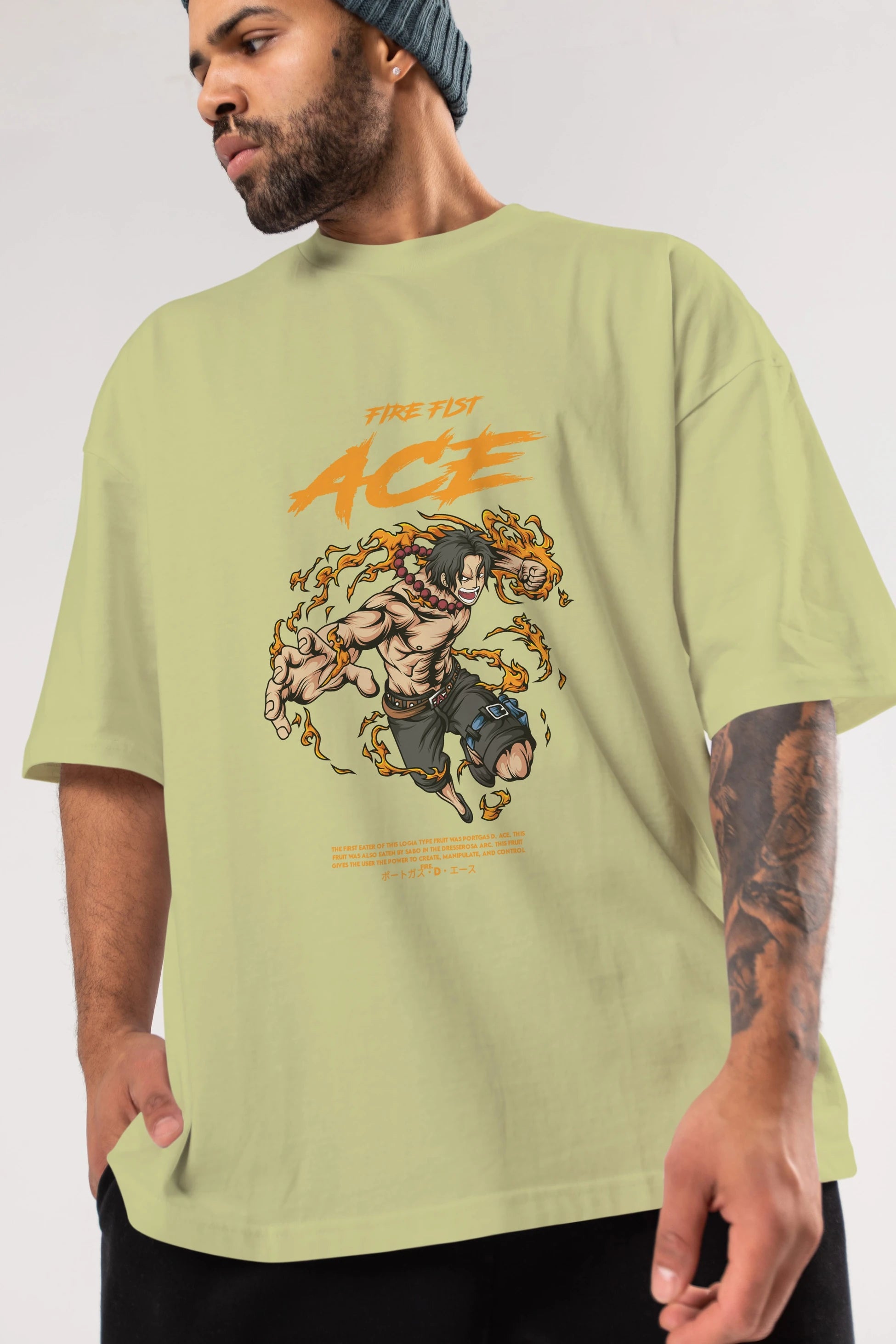 Fire Fist Ace Anime Ön Baskılı Oversize t-shirt %100 pamuk Erkek Kadın Unisex