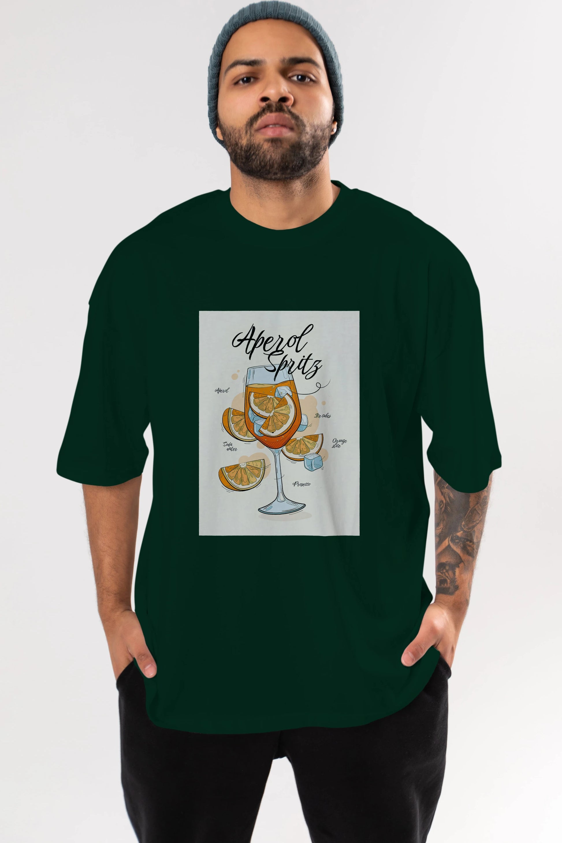 Aperol Spritz 6 Ön Baskılı Oversize t-shirt Erkek Kadın Unisex %100 Pamuk Bisiklet Yaka tişort