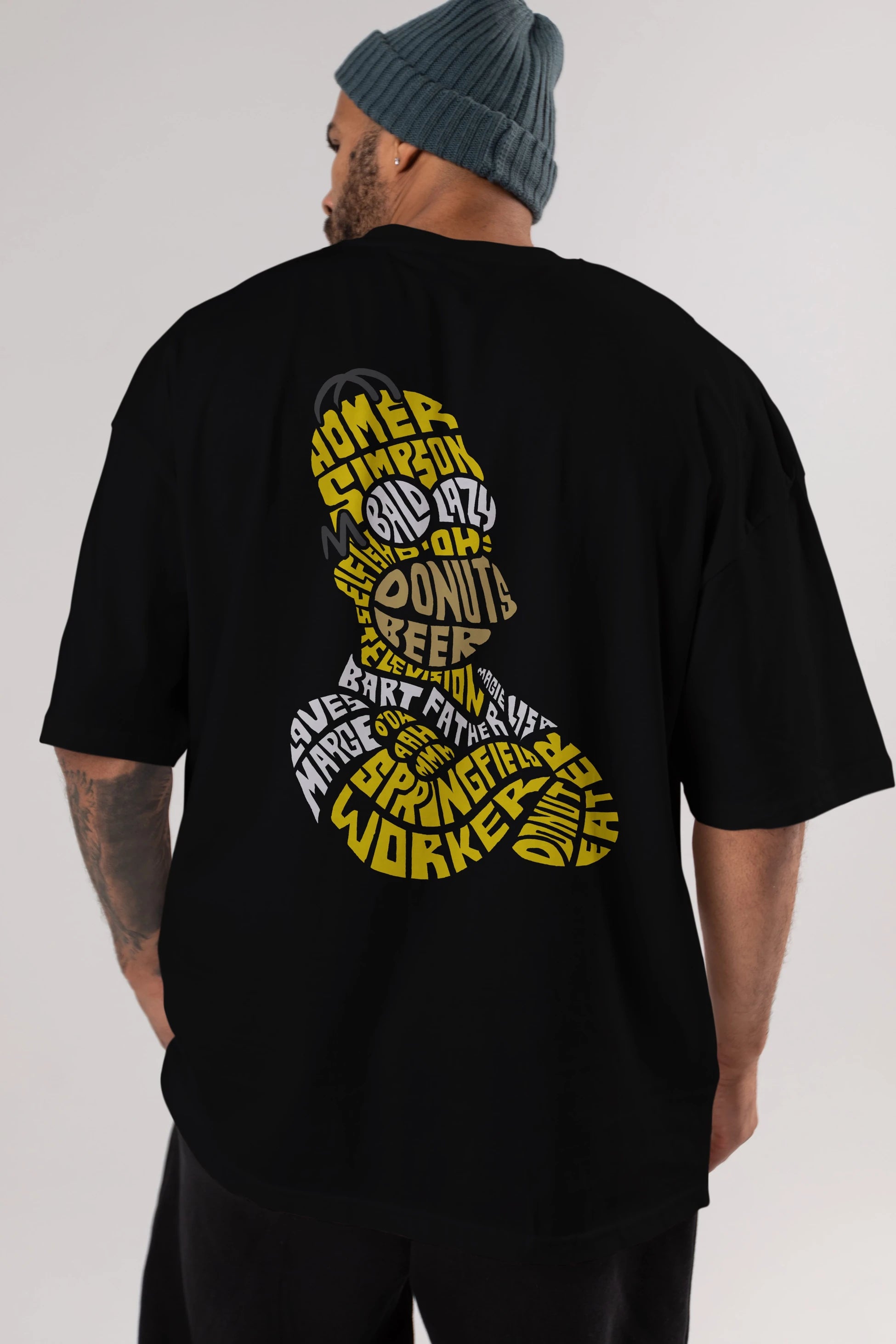 Homer Simpson Arka Baskılı Oversize t-shirt %100 pamuk Erkek Kadın Unisex