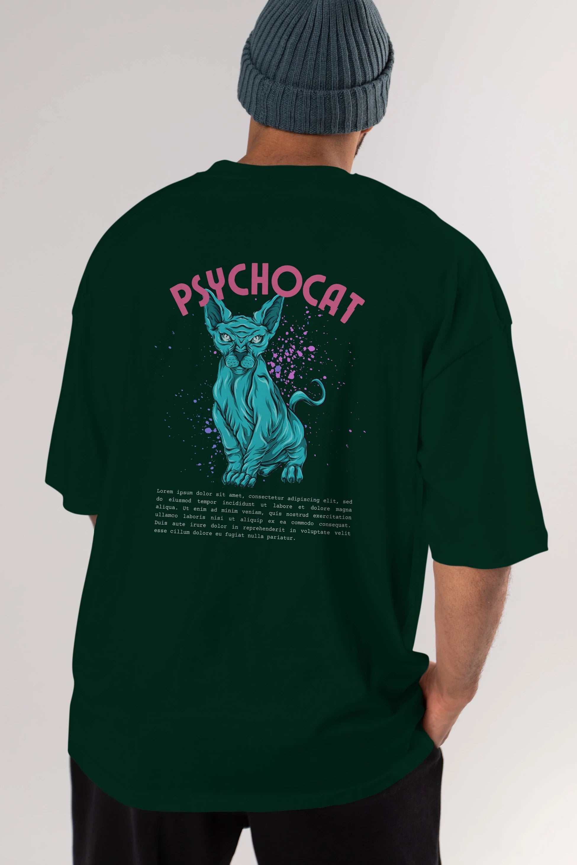 Psychocat Arka Baskılı Oversize t-shirt Erkek Kadın Unisex
