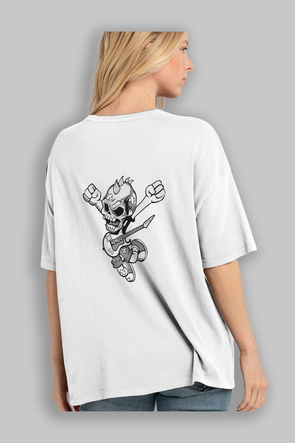 Punk Rocker Metal Guitar Arka Baskılı Oversize t-shirt Erkek Kadın Unisex %100 Pamuk tişort