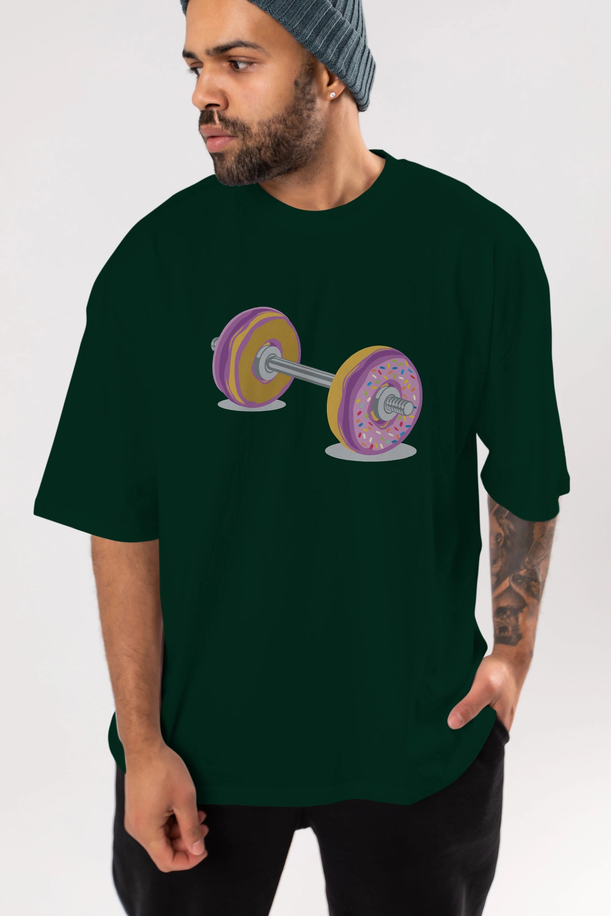 Donut Barbell Ön Baskılı Oversize t-shirt %100 pamuk Erkek Kadın Unisex