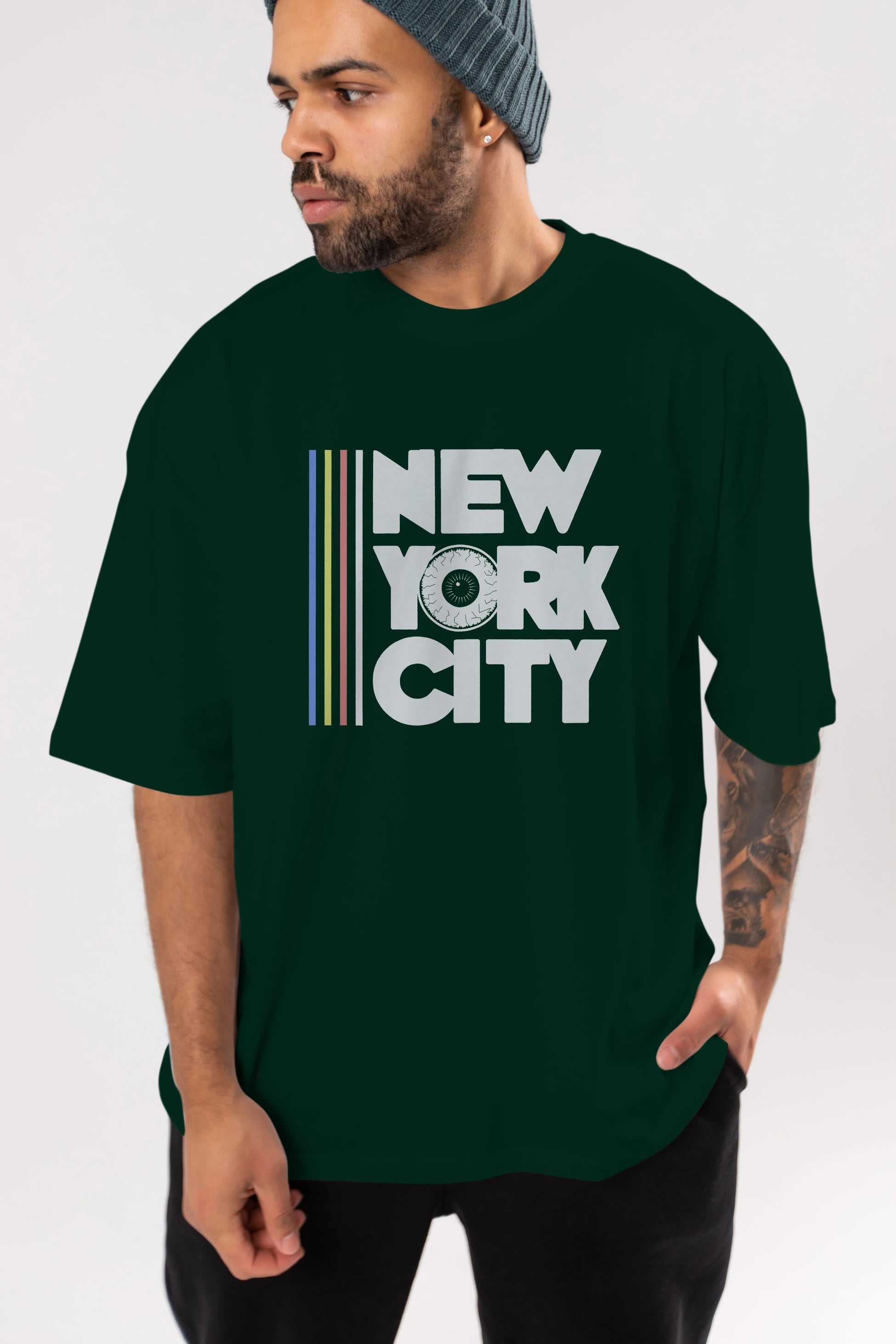 New York City Style Ön Baskılı Oversize t-shirt Erkek Kadın Unisex