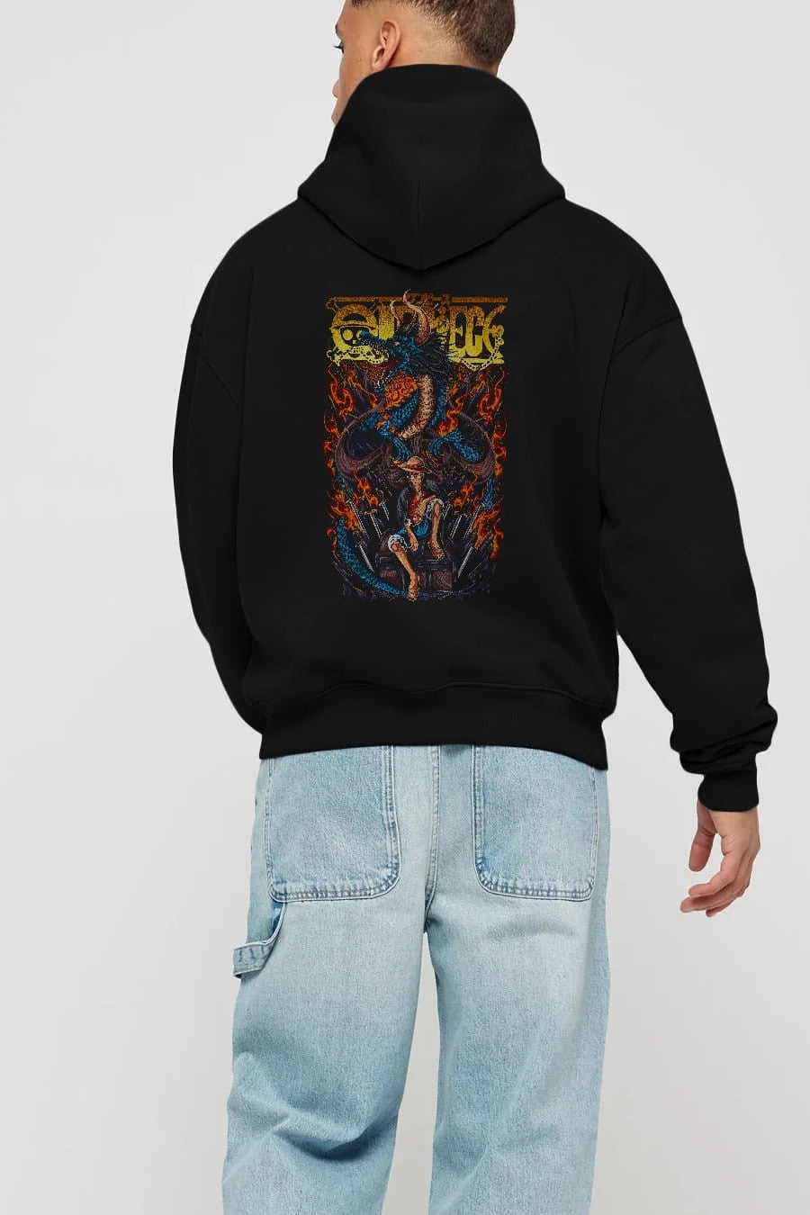 MONKEY D. LUFF-ONE PIECE Anime Arka Baskılı Hoodie Oversize Kapüşonlu Sweatshirt Erkek Kadın Unisex