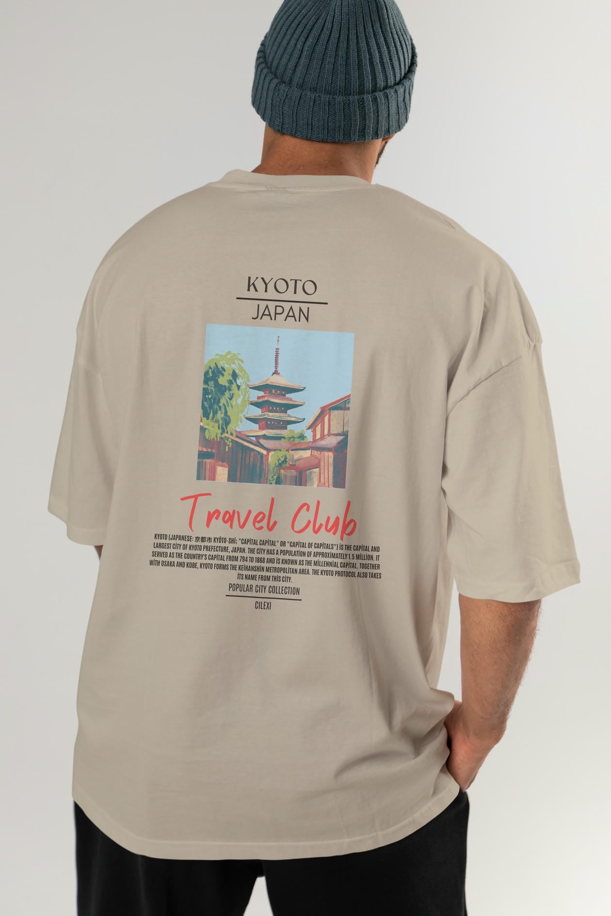 Kyoto Japan Arka Baskılı Oversize t-shirt Erkek Kadın Pamuk Bisiklet Yaka tişort