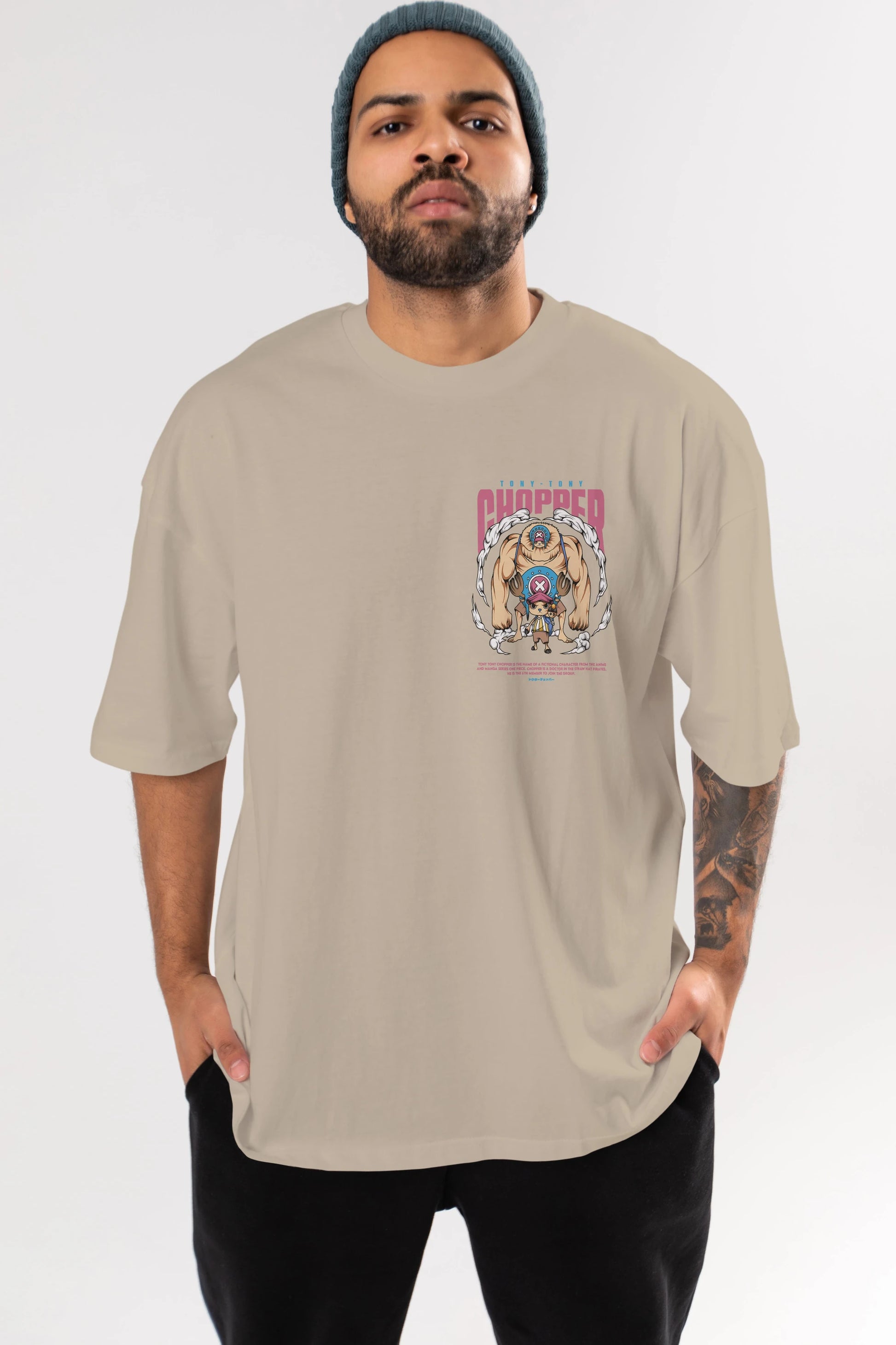 Tony Tony Chopper Ön Sol Baskılı Oversize t-shirt Erkek Kadın Unisex %100 Pamuk Bisiklet Yaka tişort
