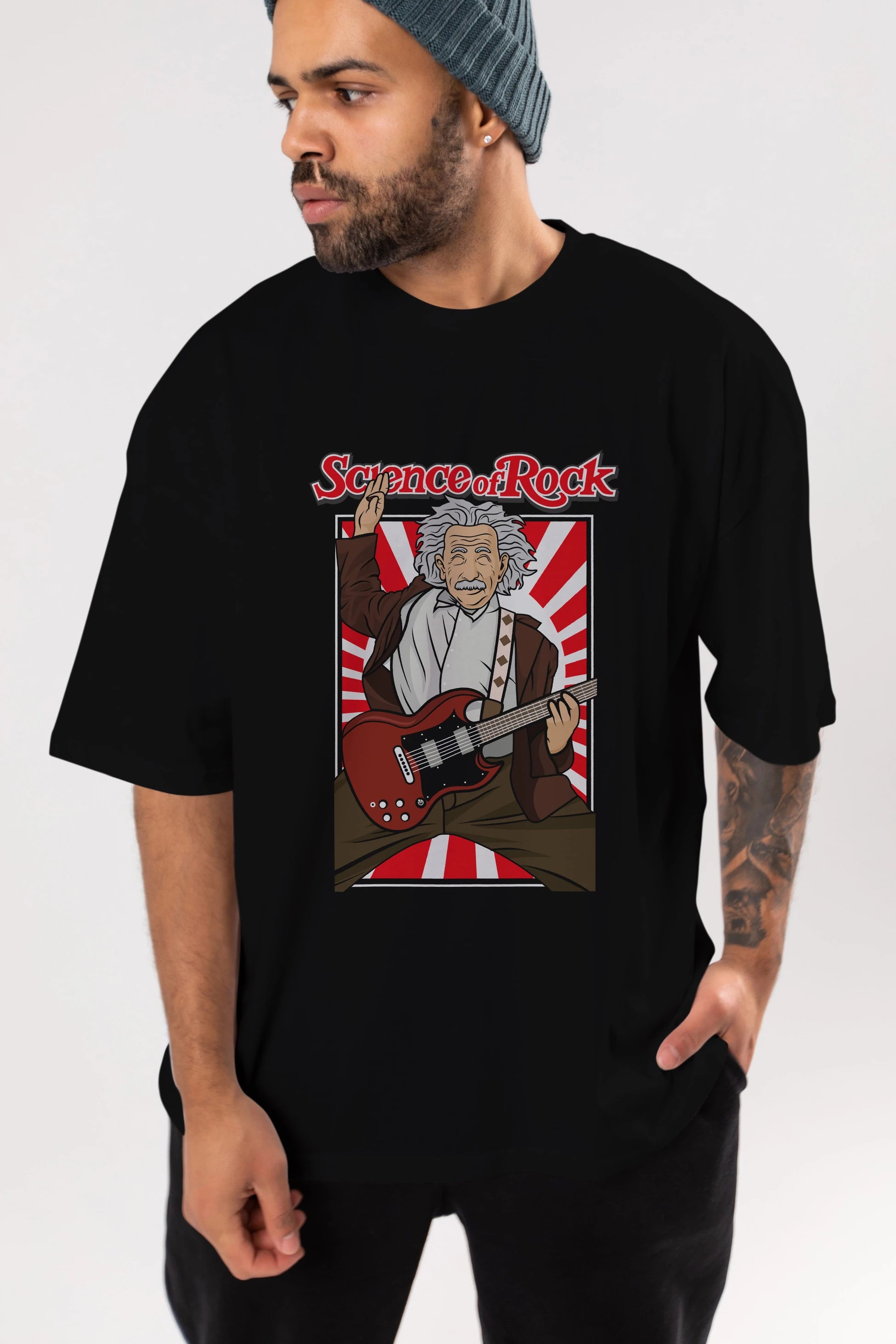 Einstein Science Of Rock Ön Baskılı Oversize t-shirt Erkek Kadın Unisex %100 Pamuk tişort