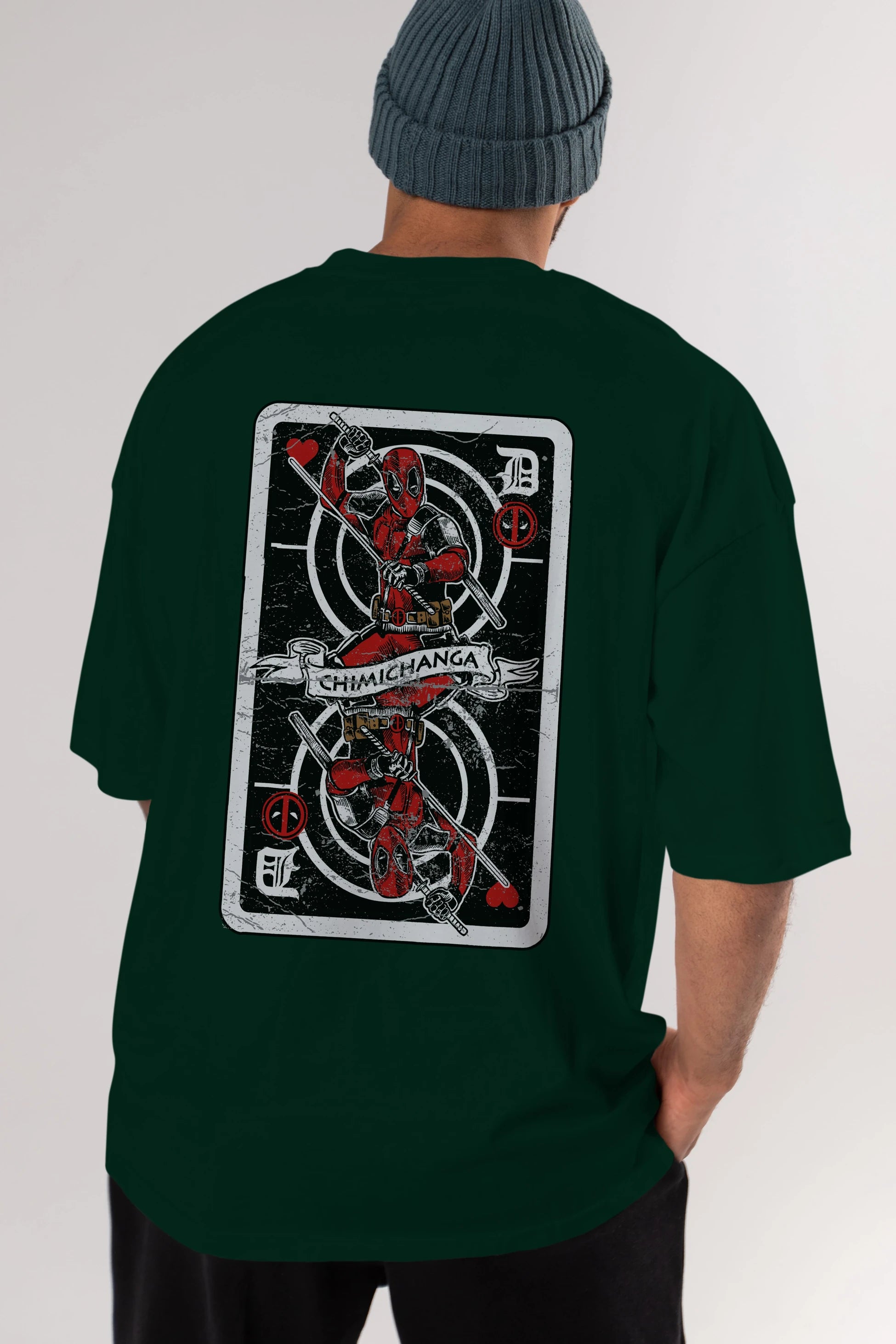 Deadpool Card Arka Baskılı Oversize t-shirt Erkek Kadın Unisex %100 Pamuk