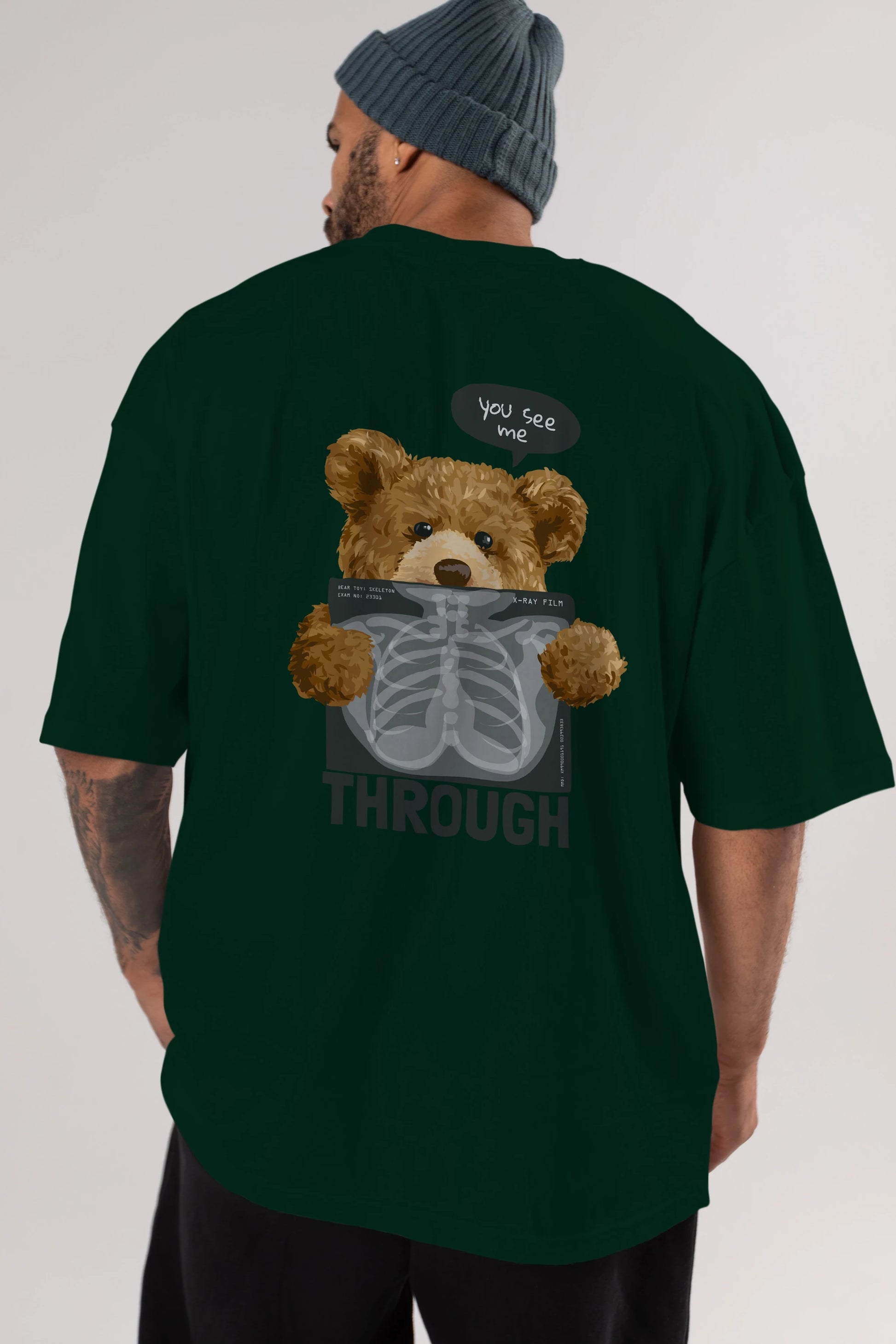 Teddy Bear Trough Arka Baskılı Oversize t-shirt Erkek Kadın Unisex %100 Pamuk