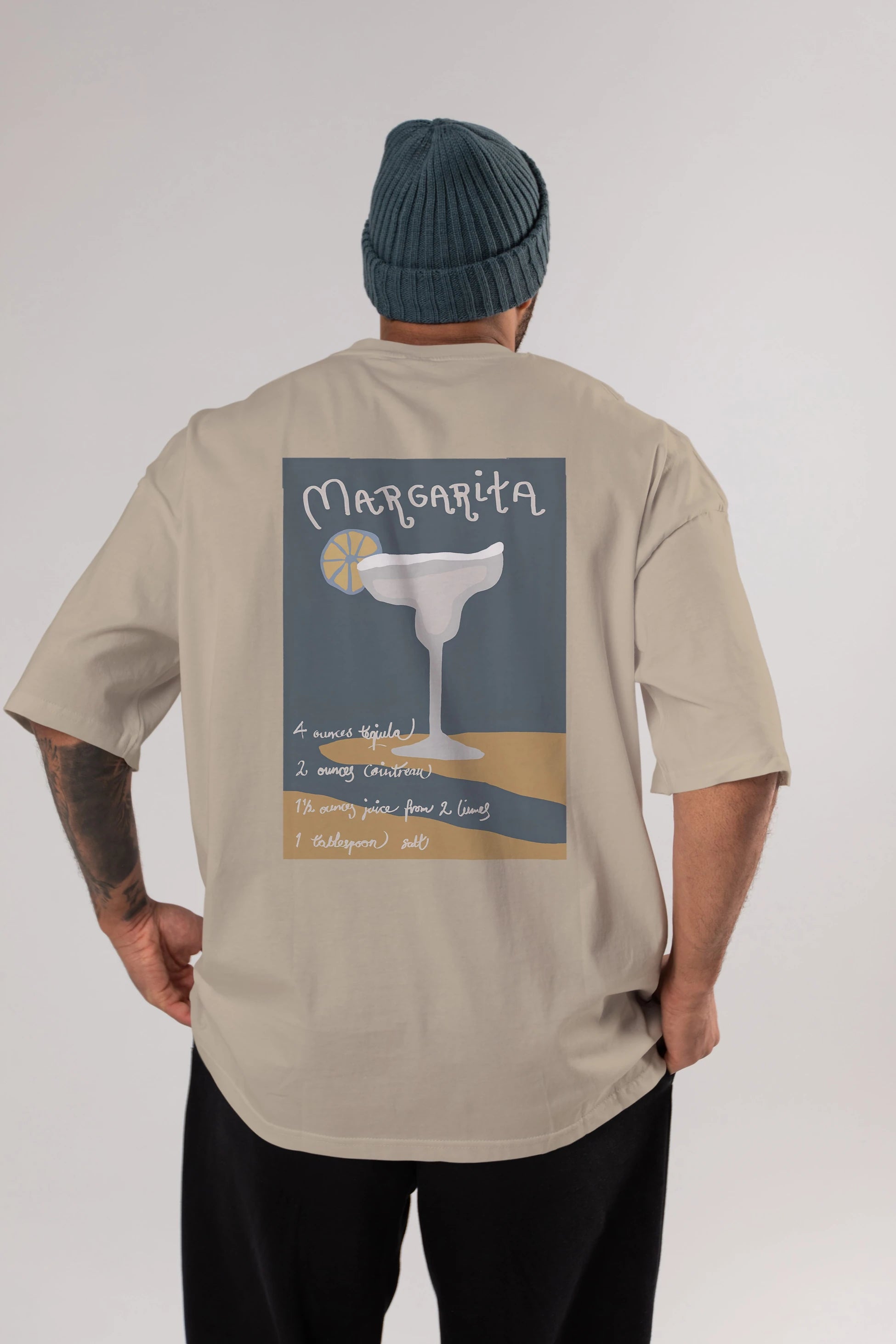 Margarita 2 Arka Baskılı Oversize t-shirt Erkek Kadın Unisex %100 Pamuk Bisiklet Yaka tişort