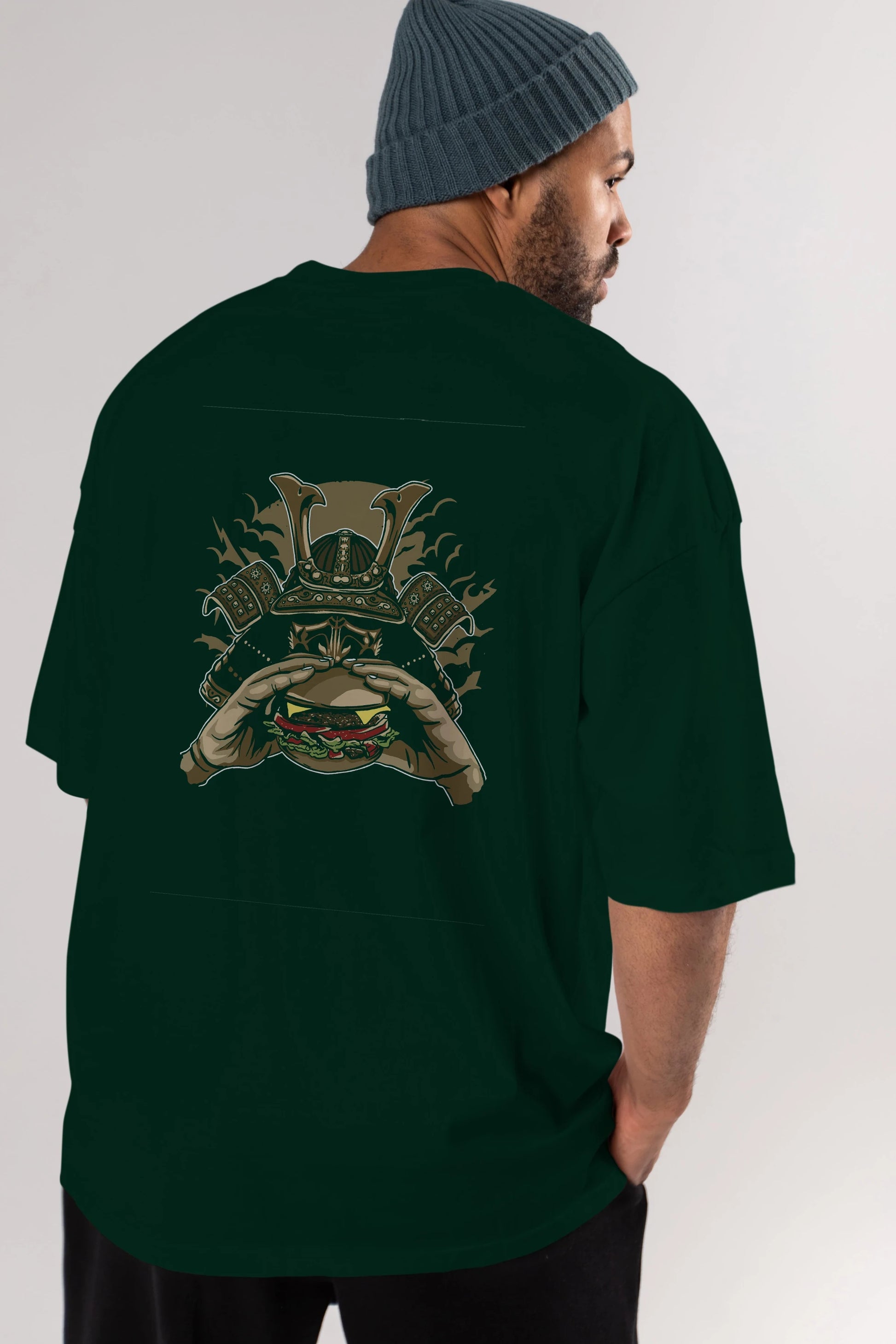 Samurai Burger Arka Baskılı Oversize t-shirt Erkek Kadın Unisex %100 Pamuk