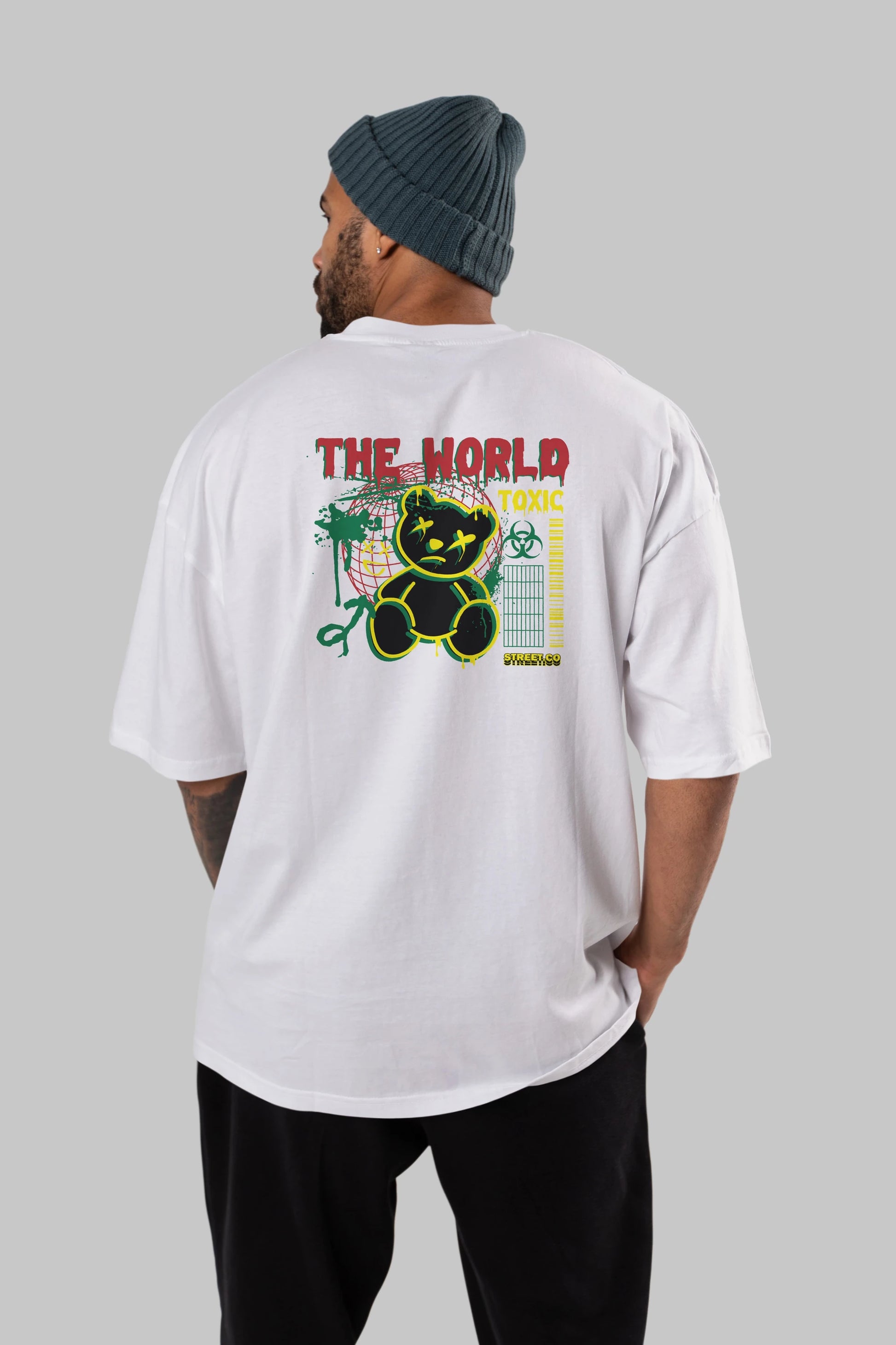 The World Toxic Bear Arka Baskılı Oversize t-shirt Erkek Kadın Unisex