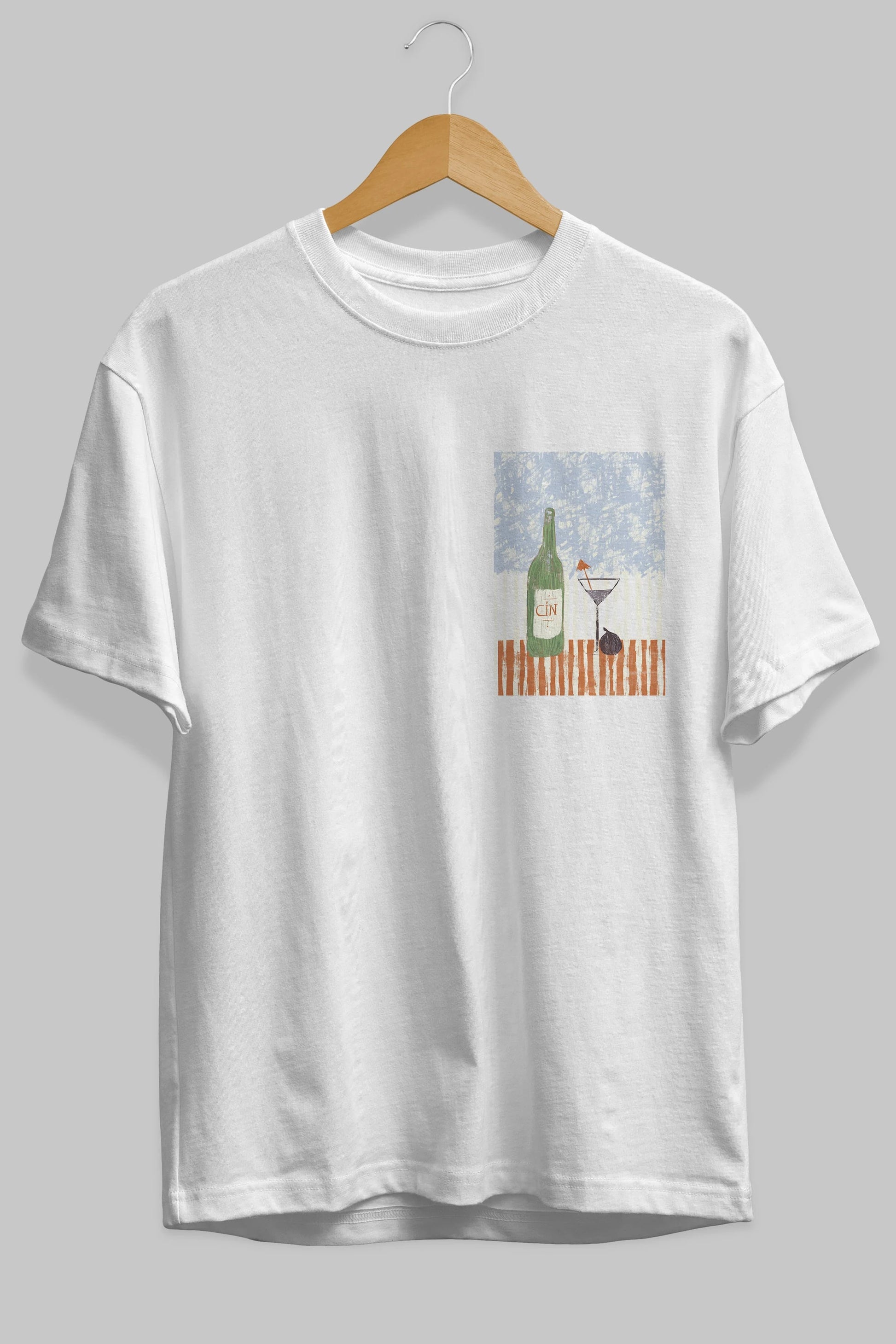 Gin Ön Sol Baskılı Oversize t-shirt Erkek Kadın Unisex %100 Pamuk Bisiklet Yaka tişort