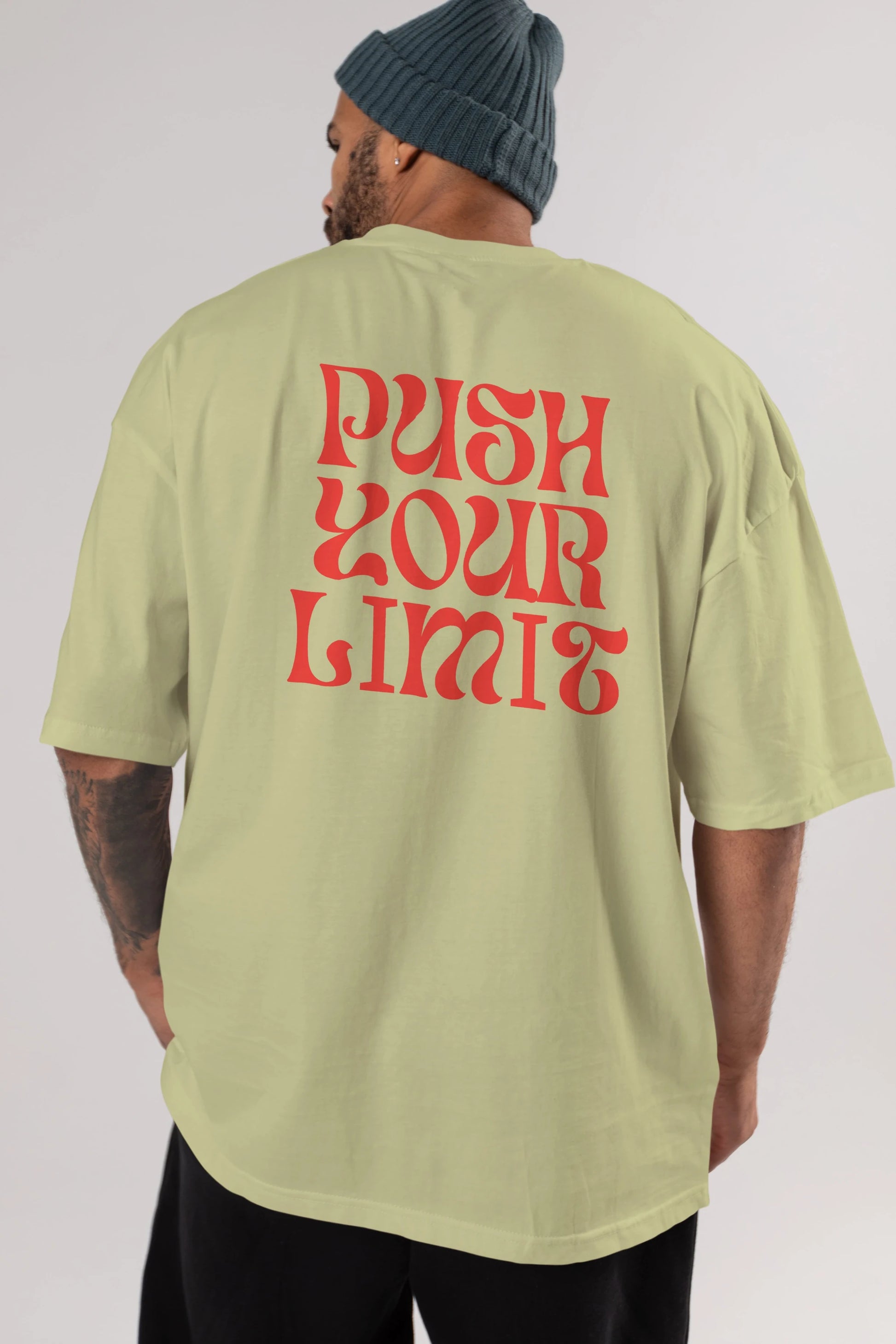 Push Your Limit Yazılı 2 Arka Baskılı Oversize t-shirt Erkek Kadın Unisex