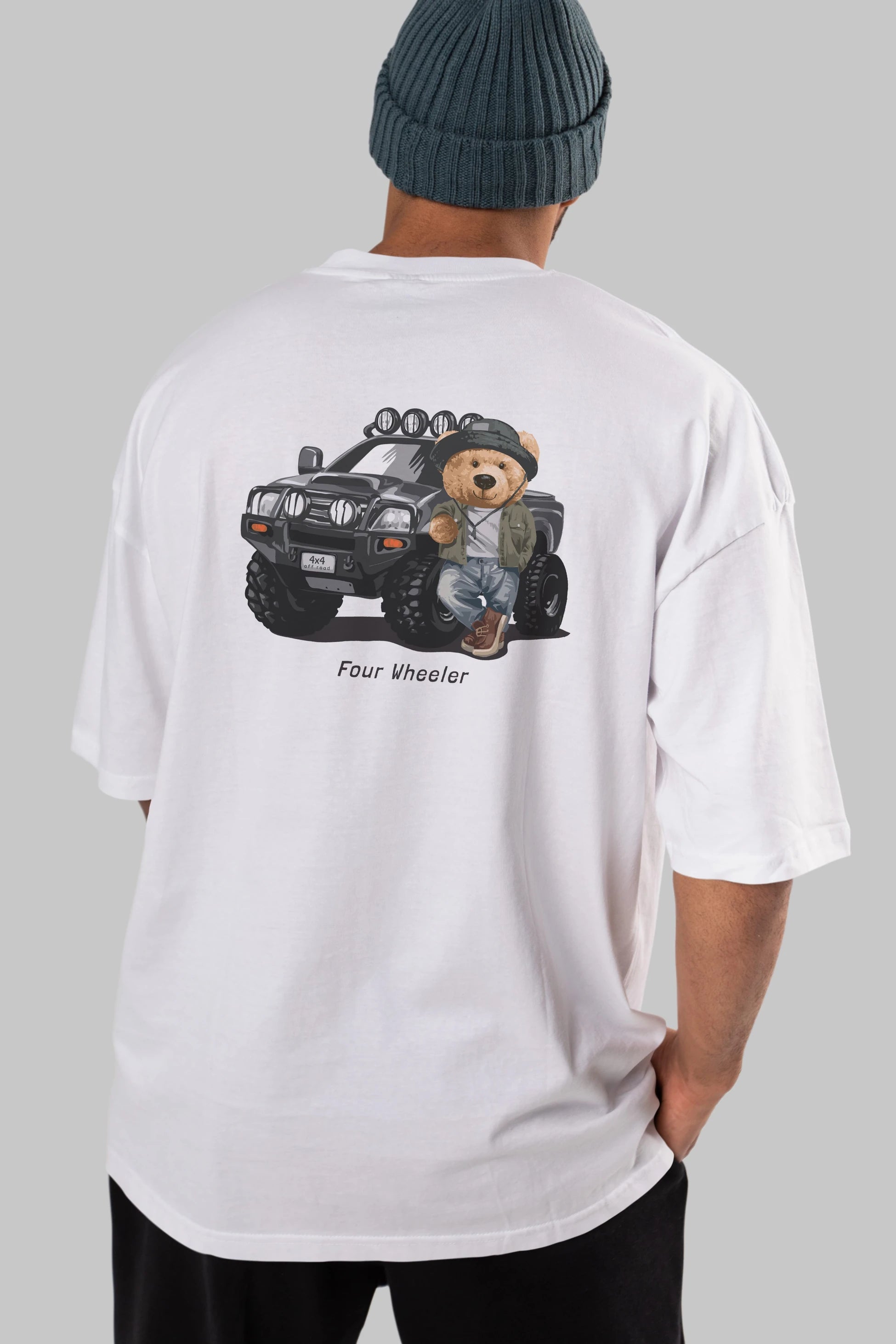 Teddy Bear Off Road Arka Baskılı Oversize t-shirt Erkek Kadın Unisex %100 Pamuk