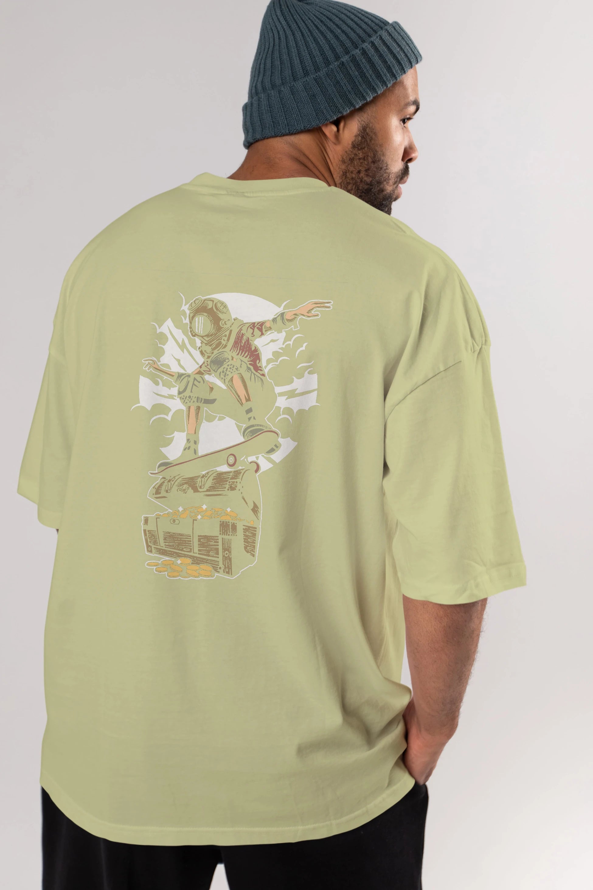 Diver Skater Treasure Arka Baskılı Oversize t-shirt Erkek Kadın Unisex %100 Pamuk