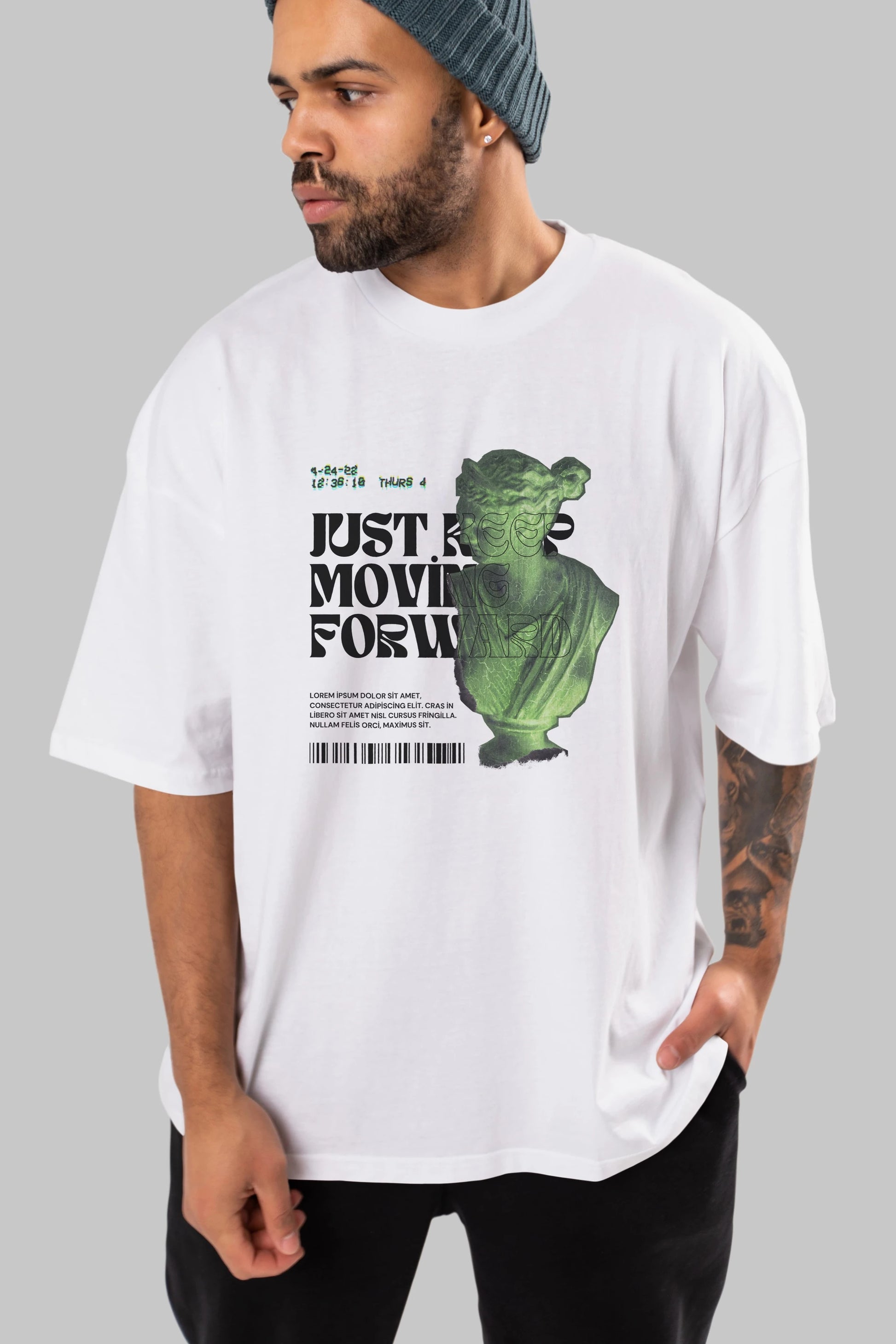 Just Keep Moving Forward Yazılı Ön Baskılı Oversize t-shirt Erkek Kadın Unisex