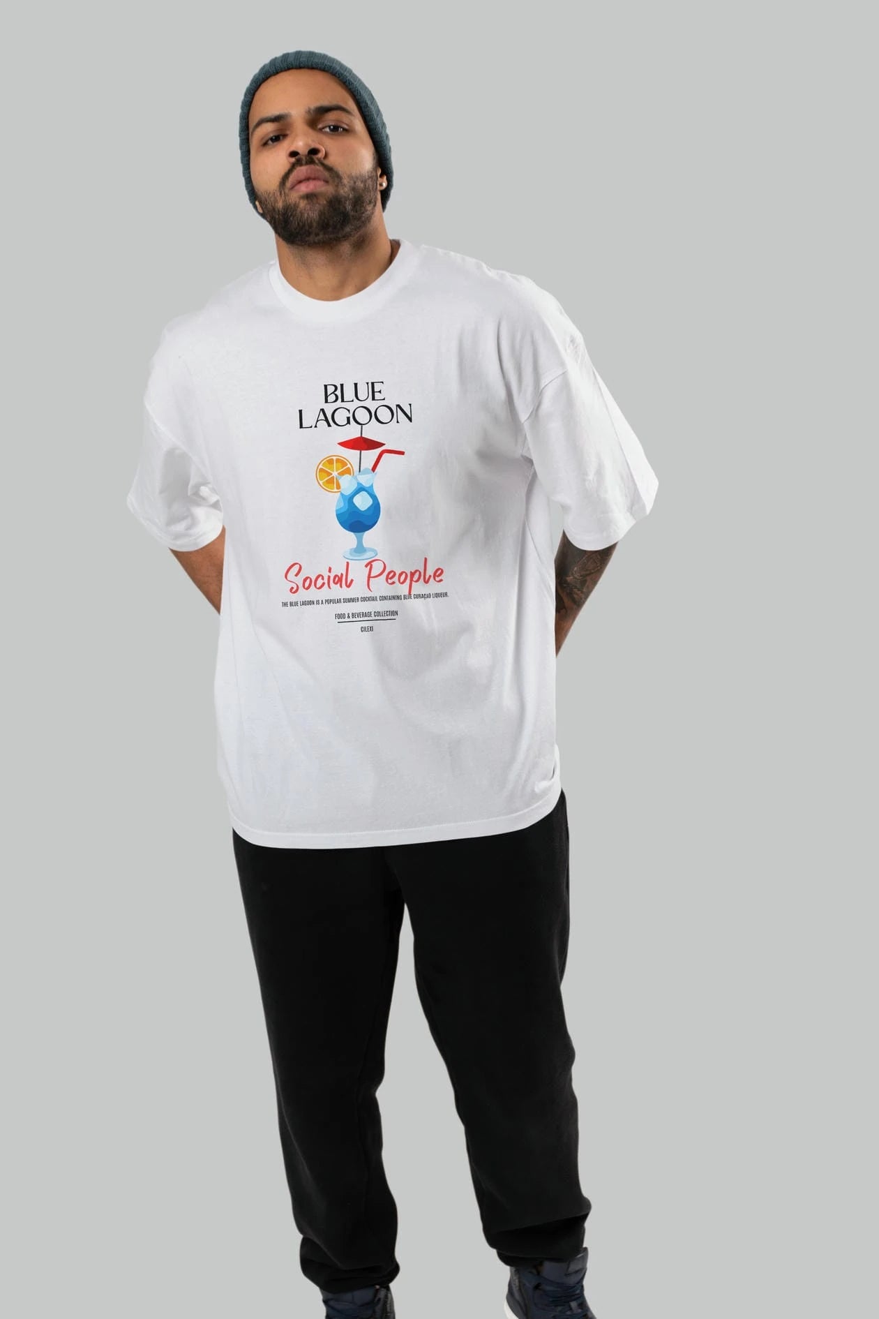 Blue Lagoon Kokteyl Serisi ön Baskılı Oversize t-shirt Erkek Kadın %100 Pamuk Bisiklet Yaka tişort