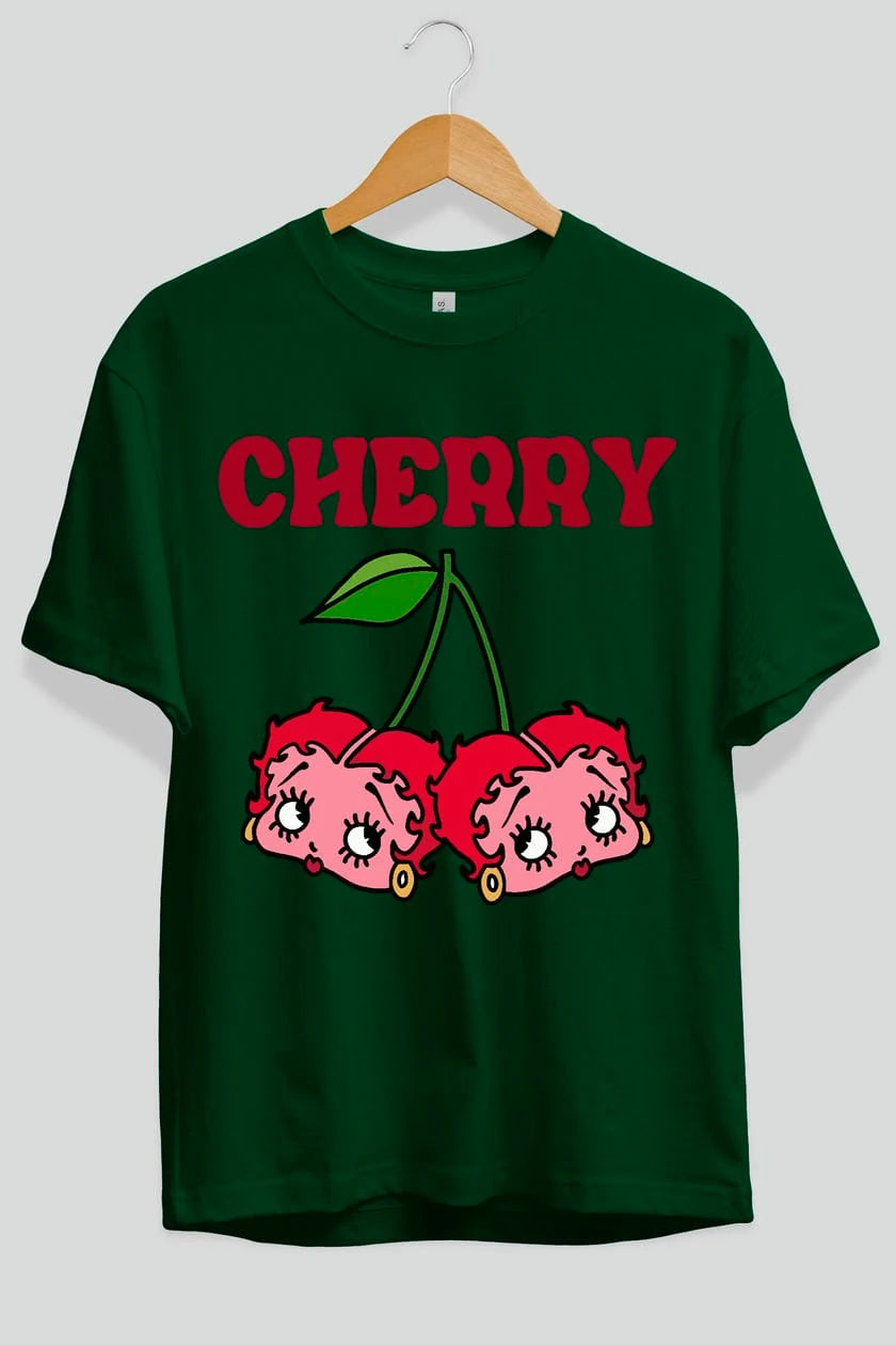 Cherry Cherries 10 Ön Baskılı Oversize t-shirt Erkek Kadın Pamuk Bisiklet Yaka tişort
