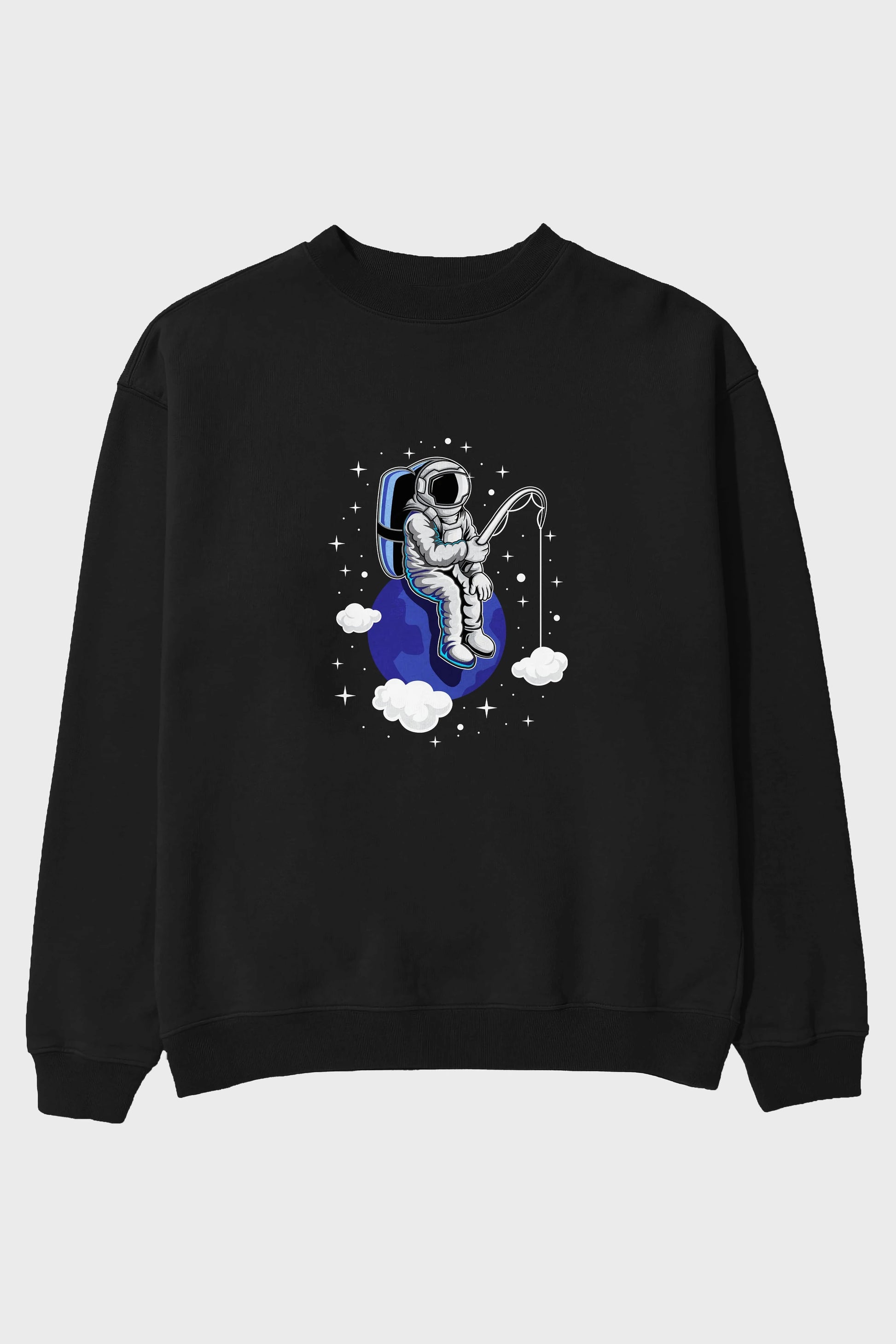 Astronaut Fishing (2) Ön Baskılı Oversize Sweatshirt Erkek Kadın Unisex
