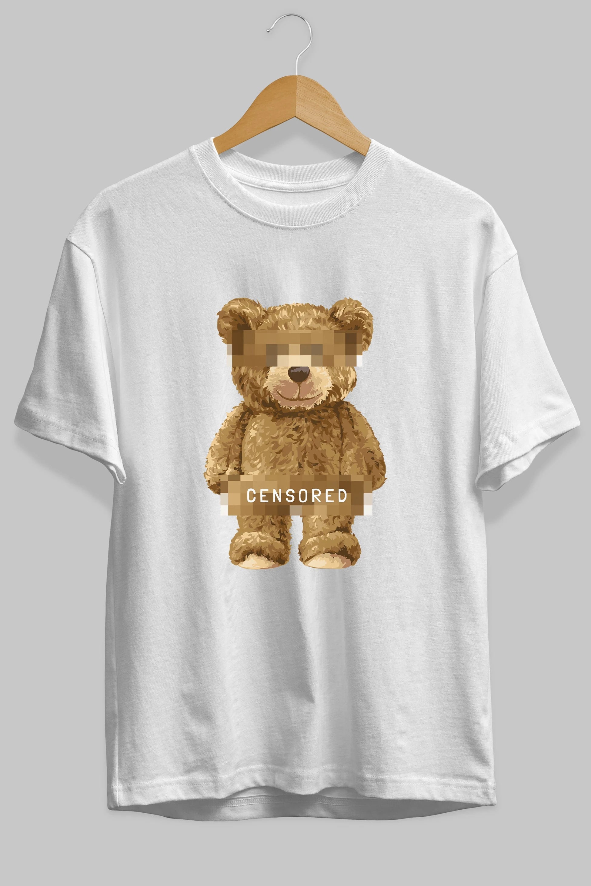 Teddy Bear Censored Ön Baskılı Oversize t-shirt Erkek Kadın Unisex %100 Pamuk