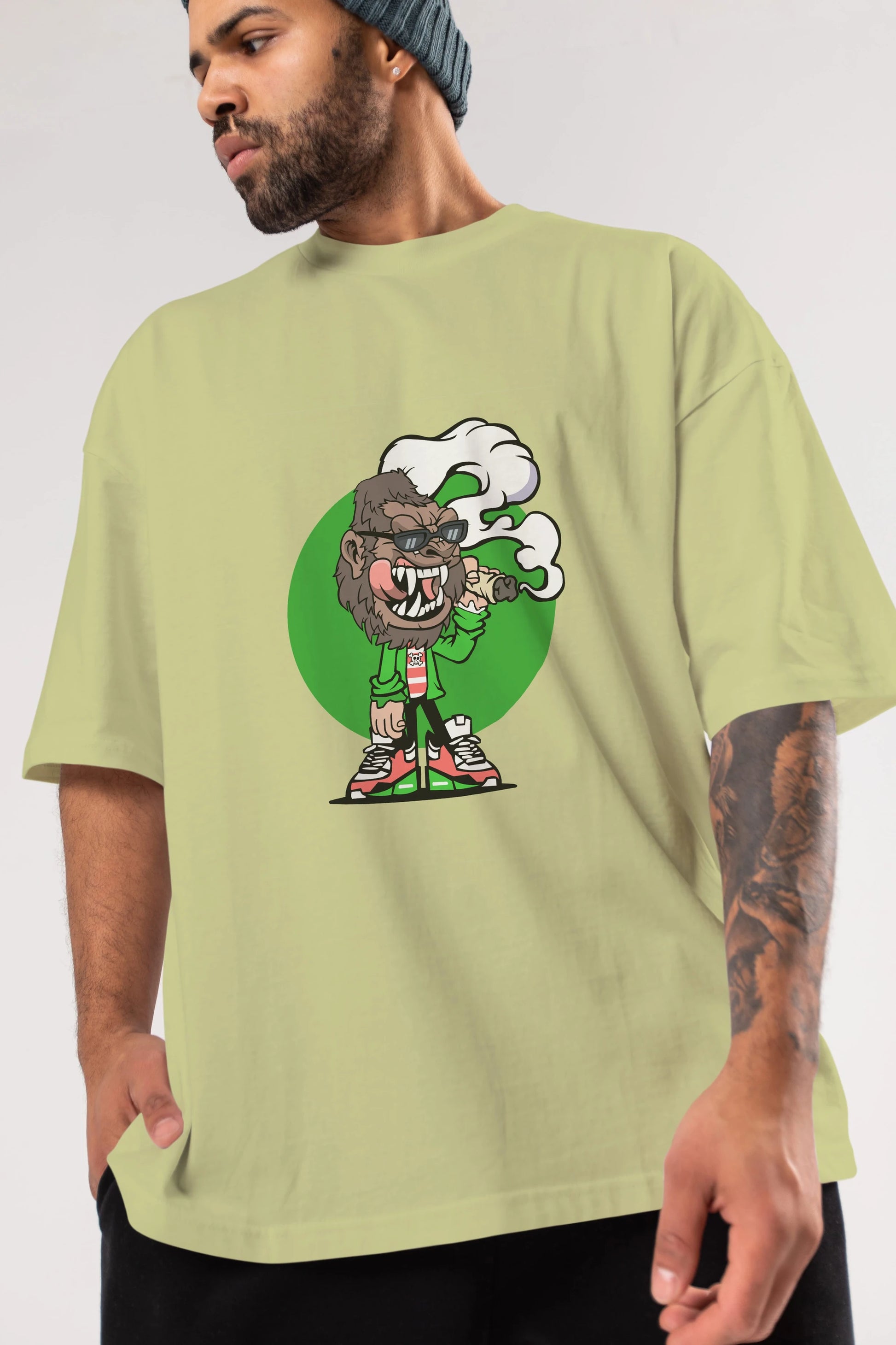Gorilla Smoker Ön Baskılı Oversize t-shirt Erkek Kadın Unisex %100 Pamuk tişort
