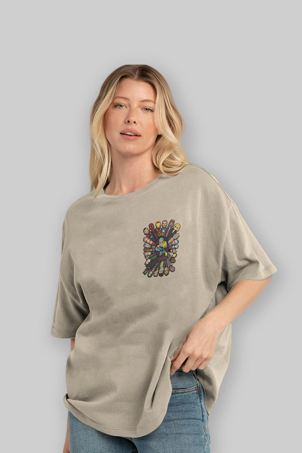 The Avengers (2) Ön Sol Baskılı Oversize t-shirt Erkek Kadın Unisex %100 Pamuk Bisiklet Yaka tişort