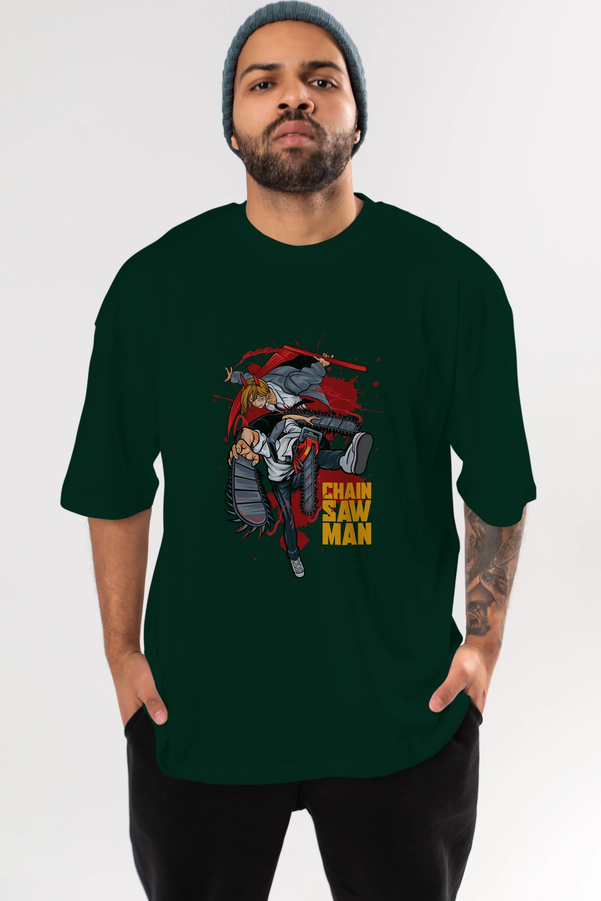 DENJI and POWER Anime Ön Baskılı Oversize t-shirt %100 pamuk Erkek Kadın Unisex