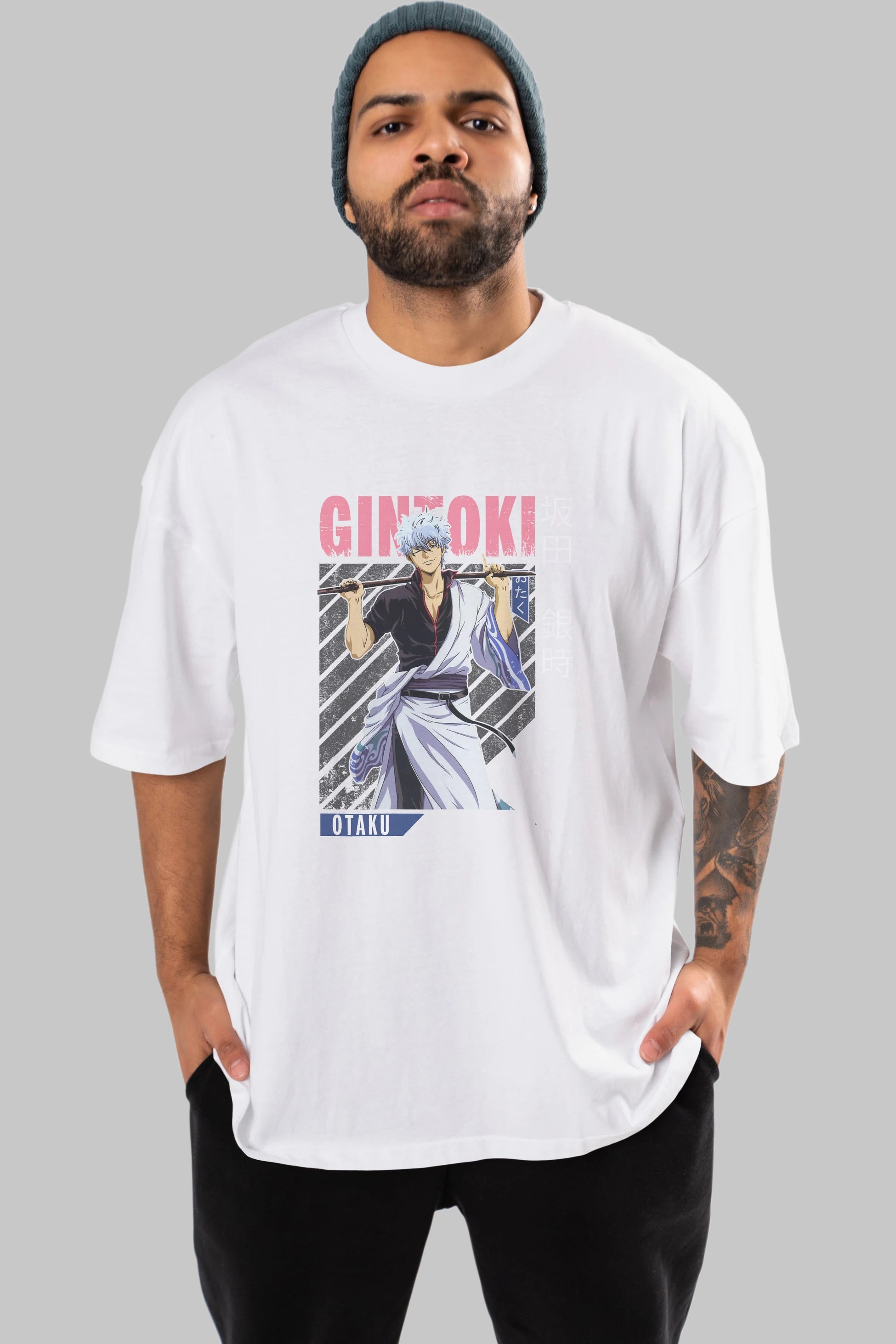 Gintoki Sakata GINTAMA 3 Anime Ön Baskılı Oversize t-shirt %100 pamuk Erkek Kadın Unisex