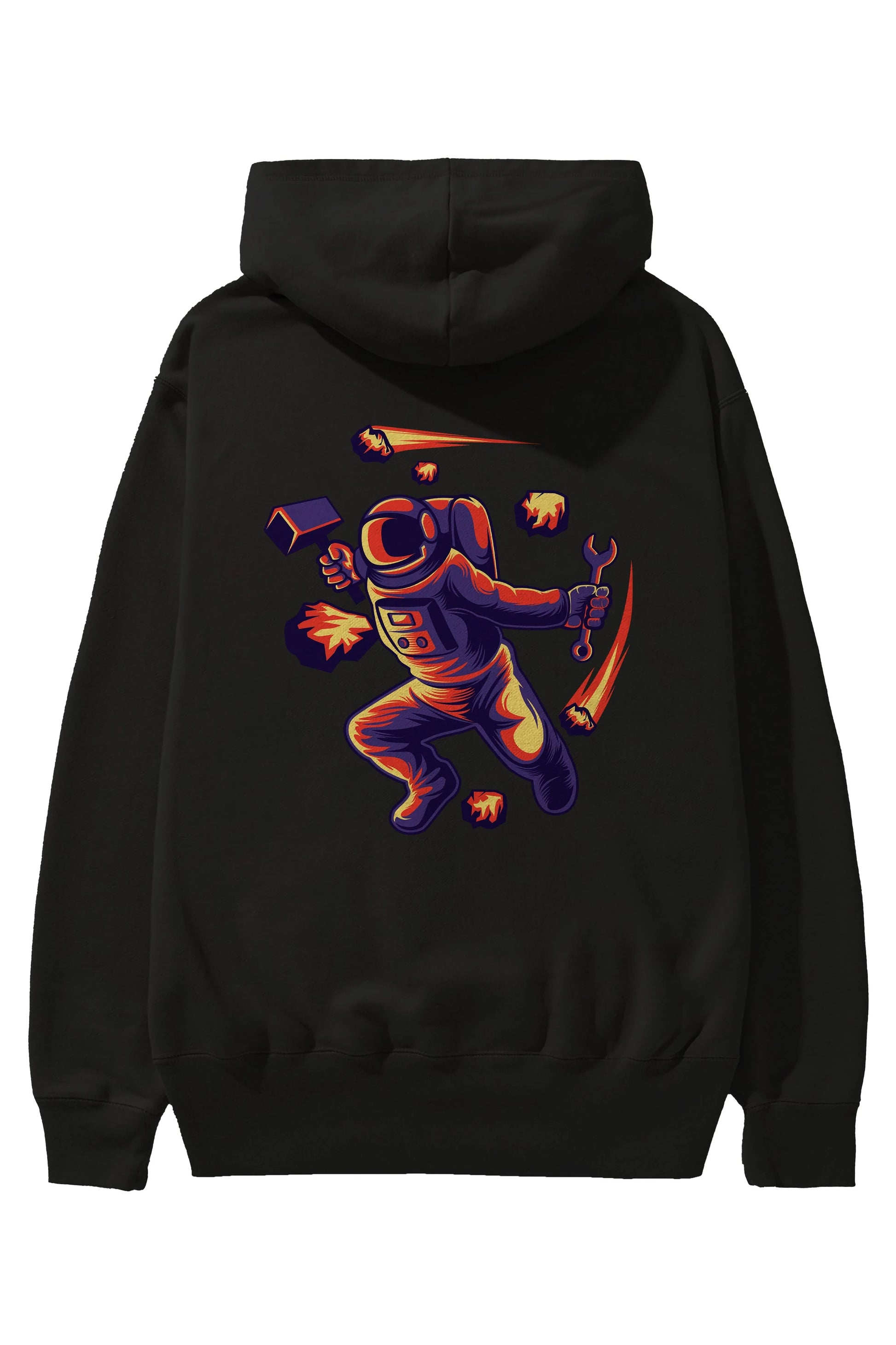 Astronaut Block Meteor Arka Baskılı Hoodie Oversize Kapüşonlu Sweatshirt Erkek Kadın Unisex