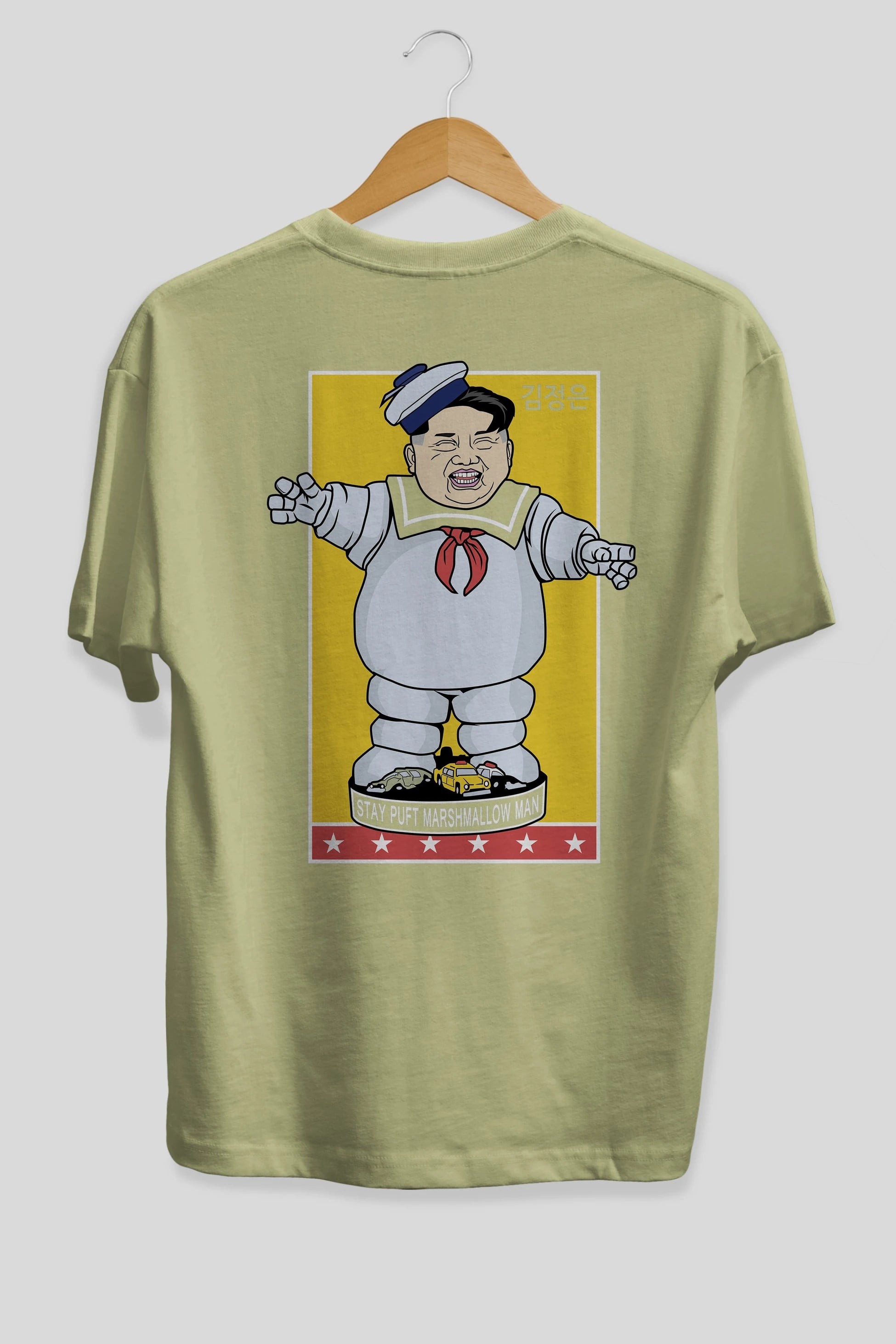 Stay Puft Jong Un Arka Baskılı Oversize t-shirt Erkek Kadın Unisex %100 Pamuk tişort