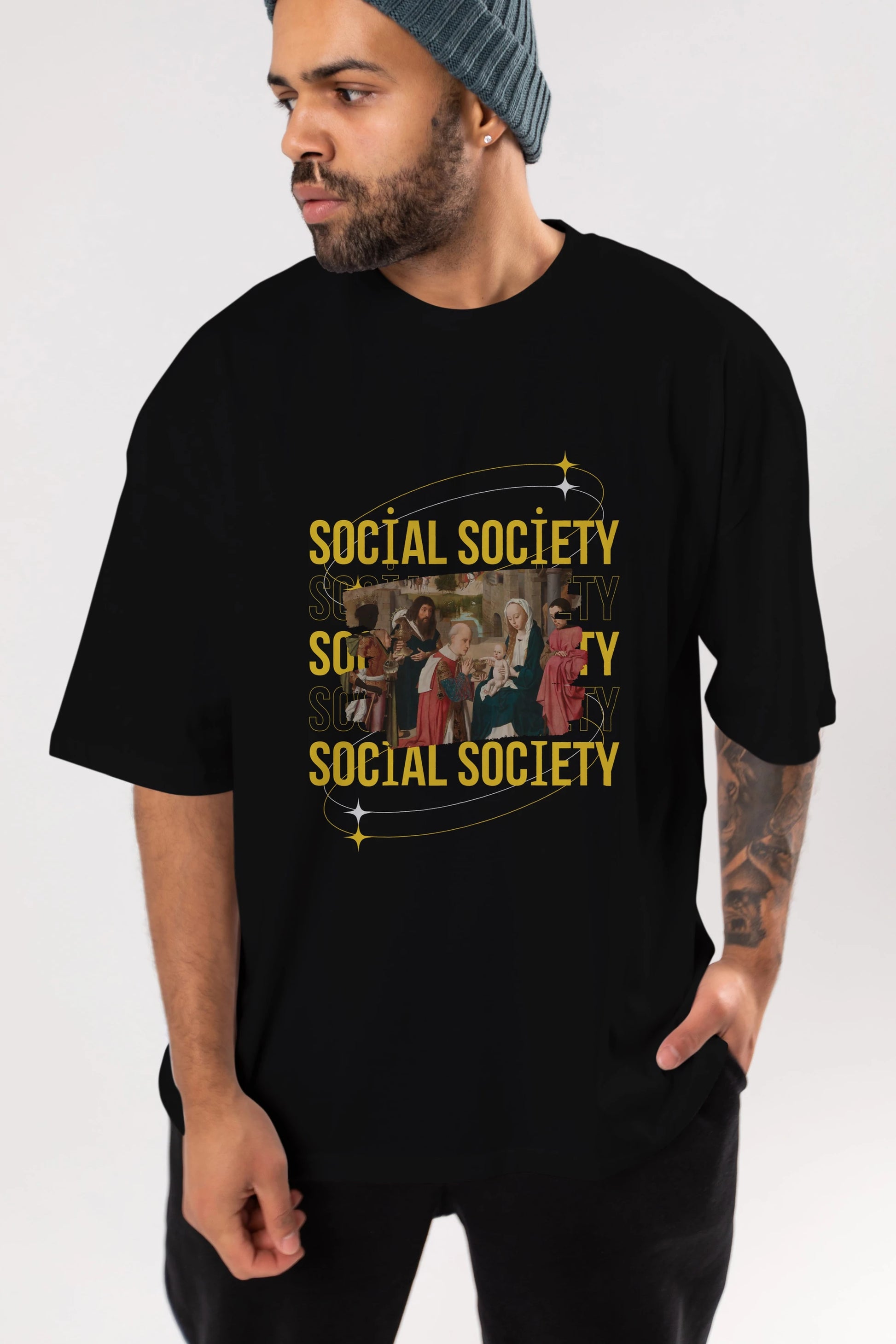 Social Society Yazılı Ön Baskılı Oversize t-shirt Erkek Kadın Unisex
