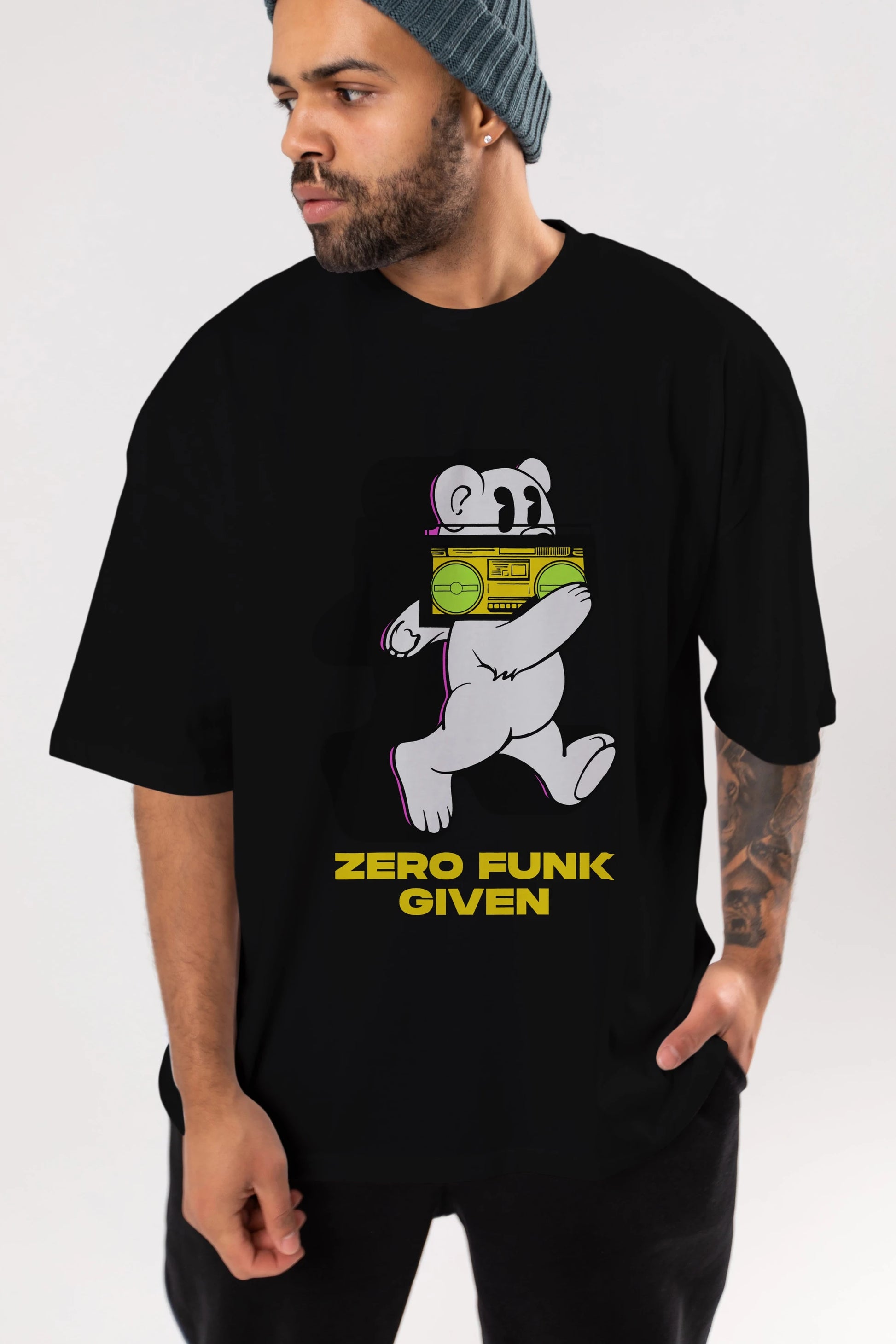 Zero Funk Given Bear Ön Baskılı Oversize t-shirt Erkek Kadın Unisex