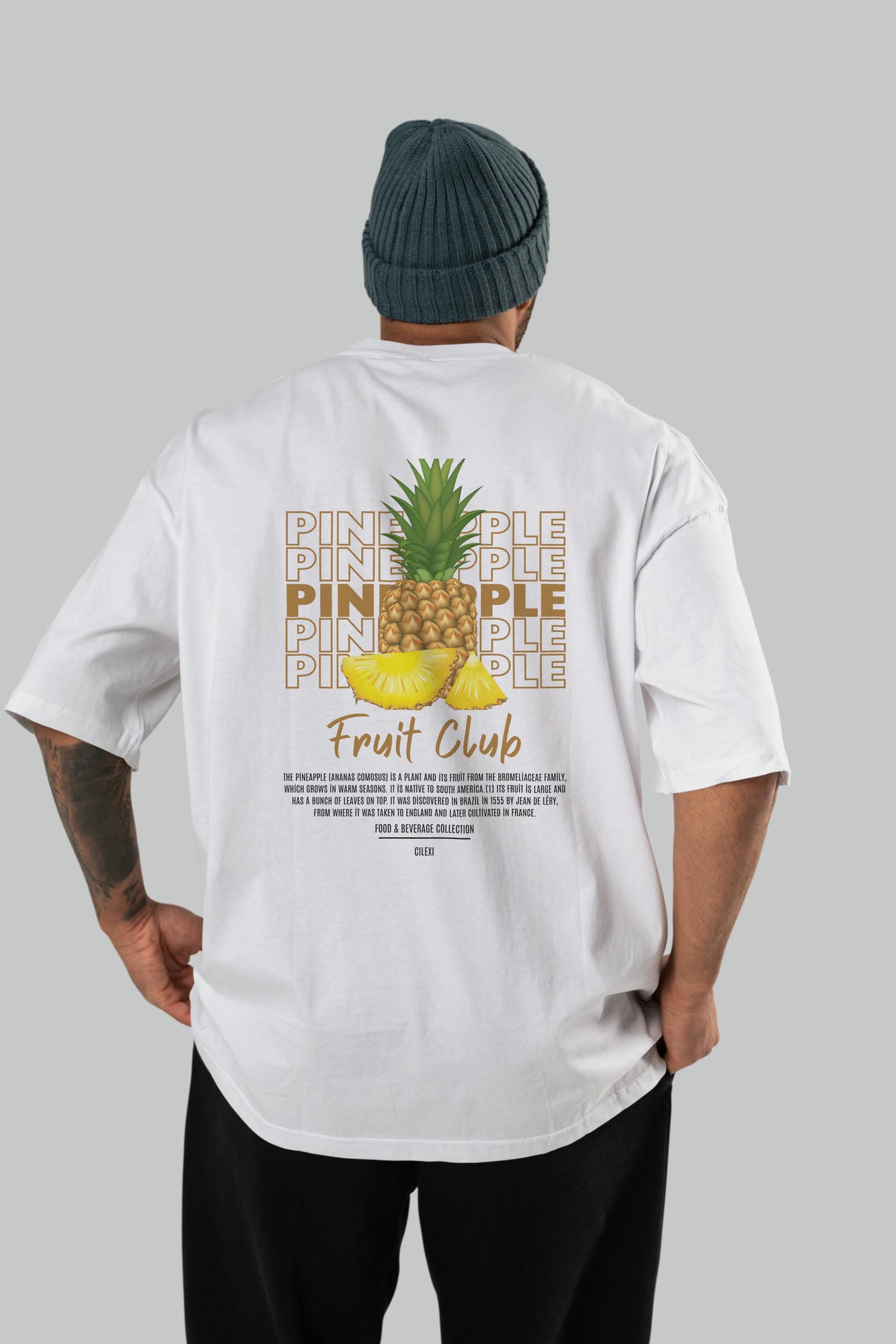 Pineapple Arka Baskılı Oversize t-shirt Erkek Kadın Pamuk Bisiklet Yaka tişort