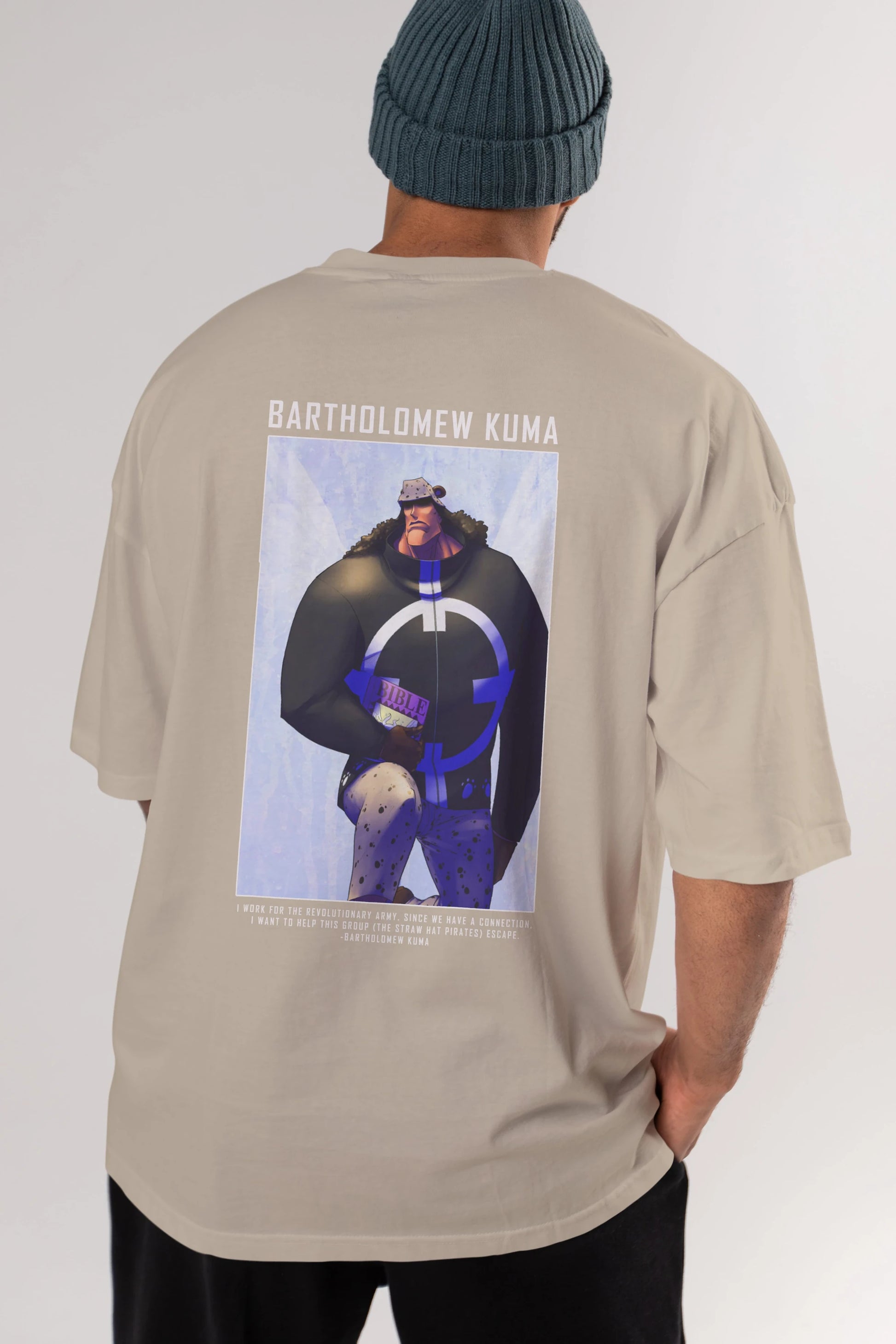 Bartholomew Kuma Anime Arka Baskılı Oversize t-shirt Erkek Kadın Unisex %100 pamuk tişort