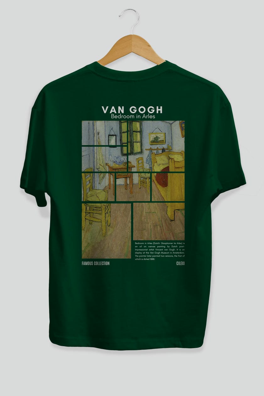 Van Gogh Arka Baskılı Oversize t-shirt Erkek Kadın Bisiklet Yaka Pamuk tişort