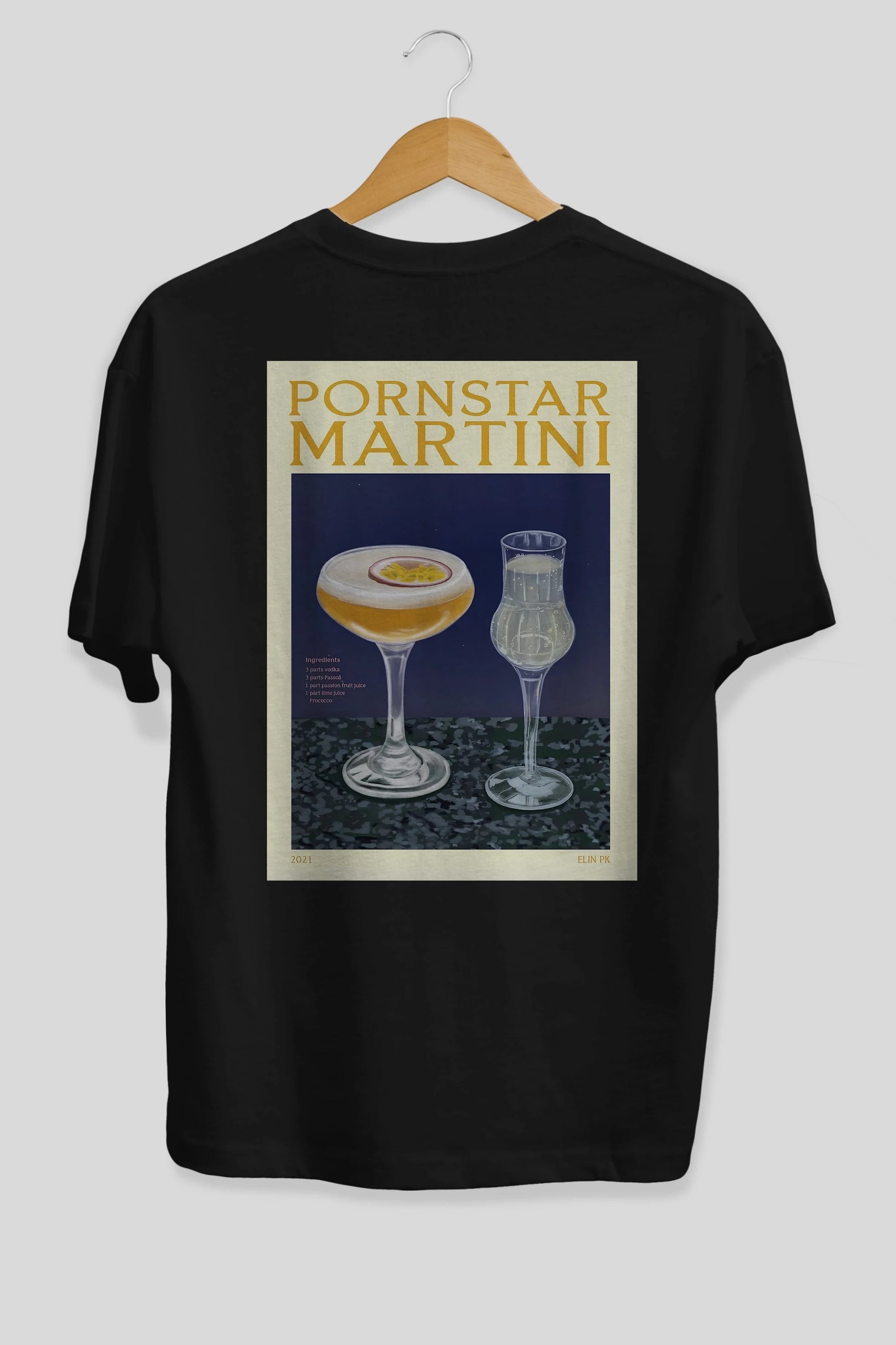 P.rnstar Martini Arka Baskılı Oversize t-shirt Erkek Kadın Unisex %100 Pamuk Bisiklet Yaka tişort