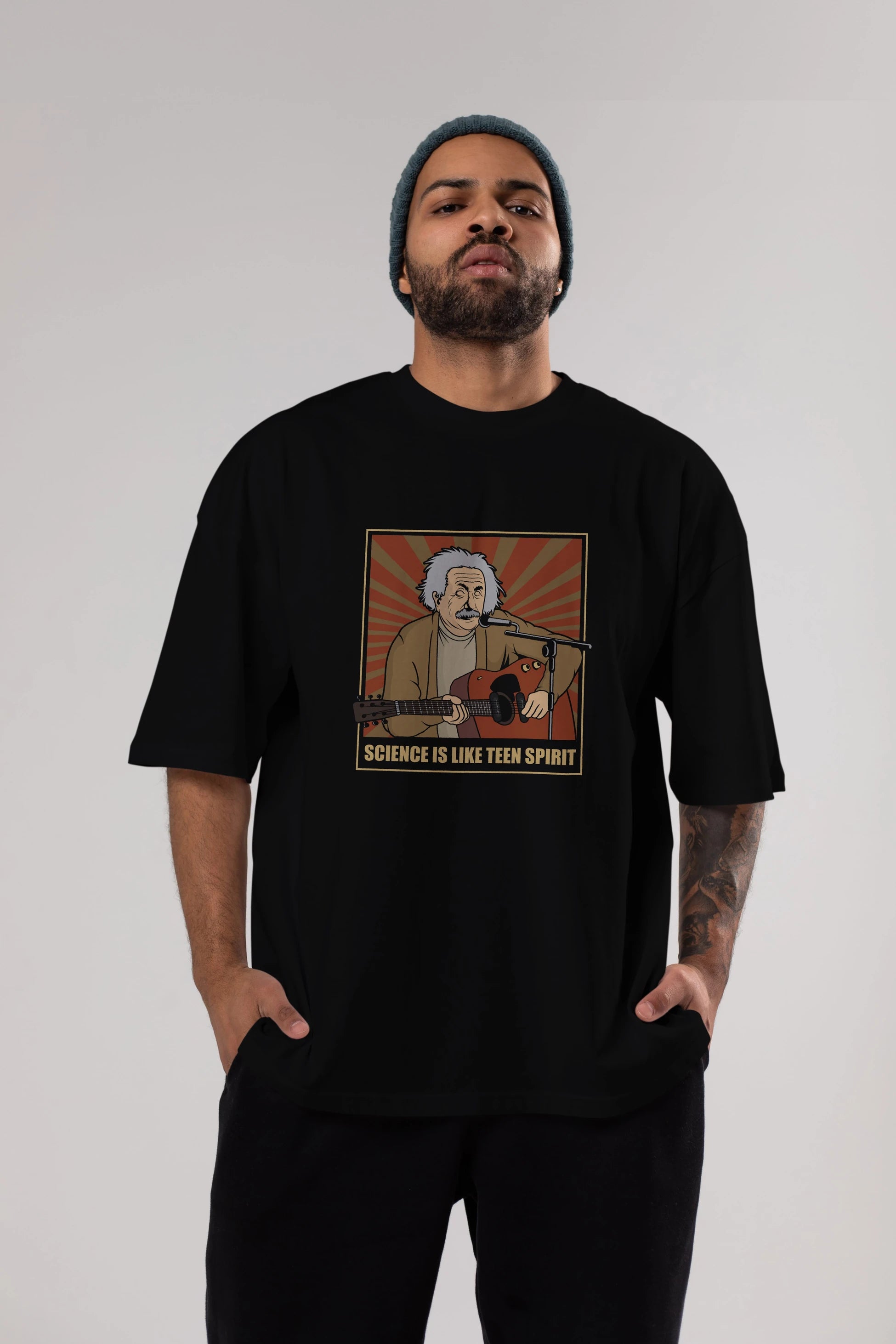 Kurt Einstein Ön Baskılı Oversize t-shirt Erkek Kadın Unisex %100 Pamuk tişort
