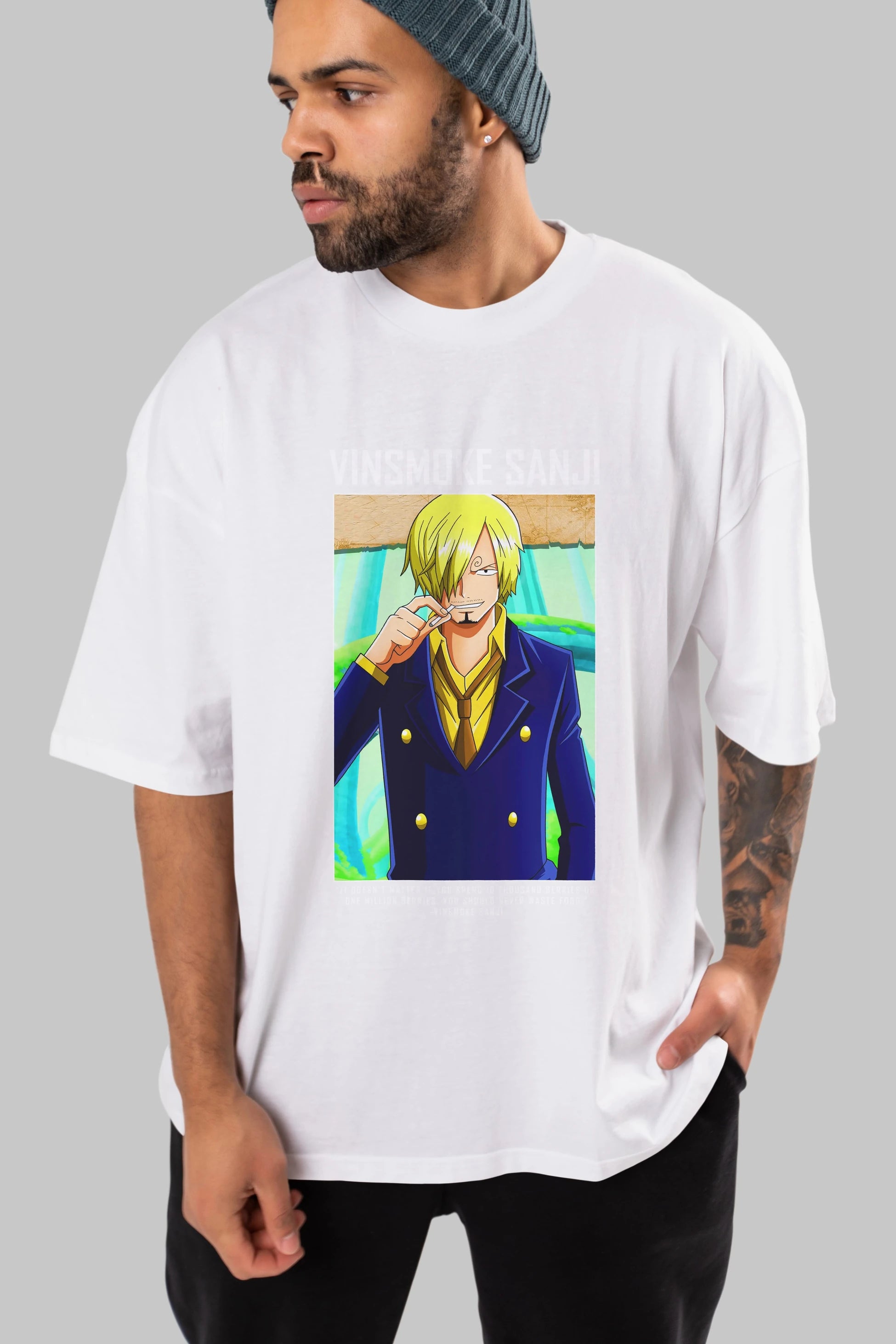 Sanji 2 Anime Ön Baskılı Oversize t-shirt Erkek Kadın Unisex