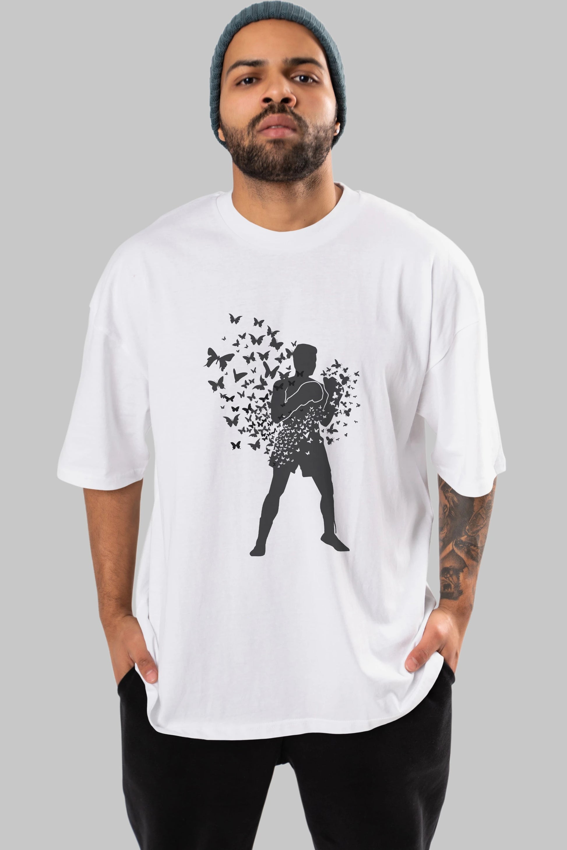 Float Like Butterfly Sting Like Bee Ön Baskılı Oversize t-shirt %100 pamuk Erkek Kadın Unisex
