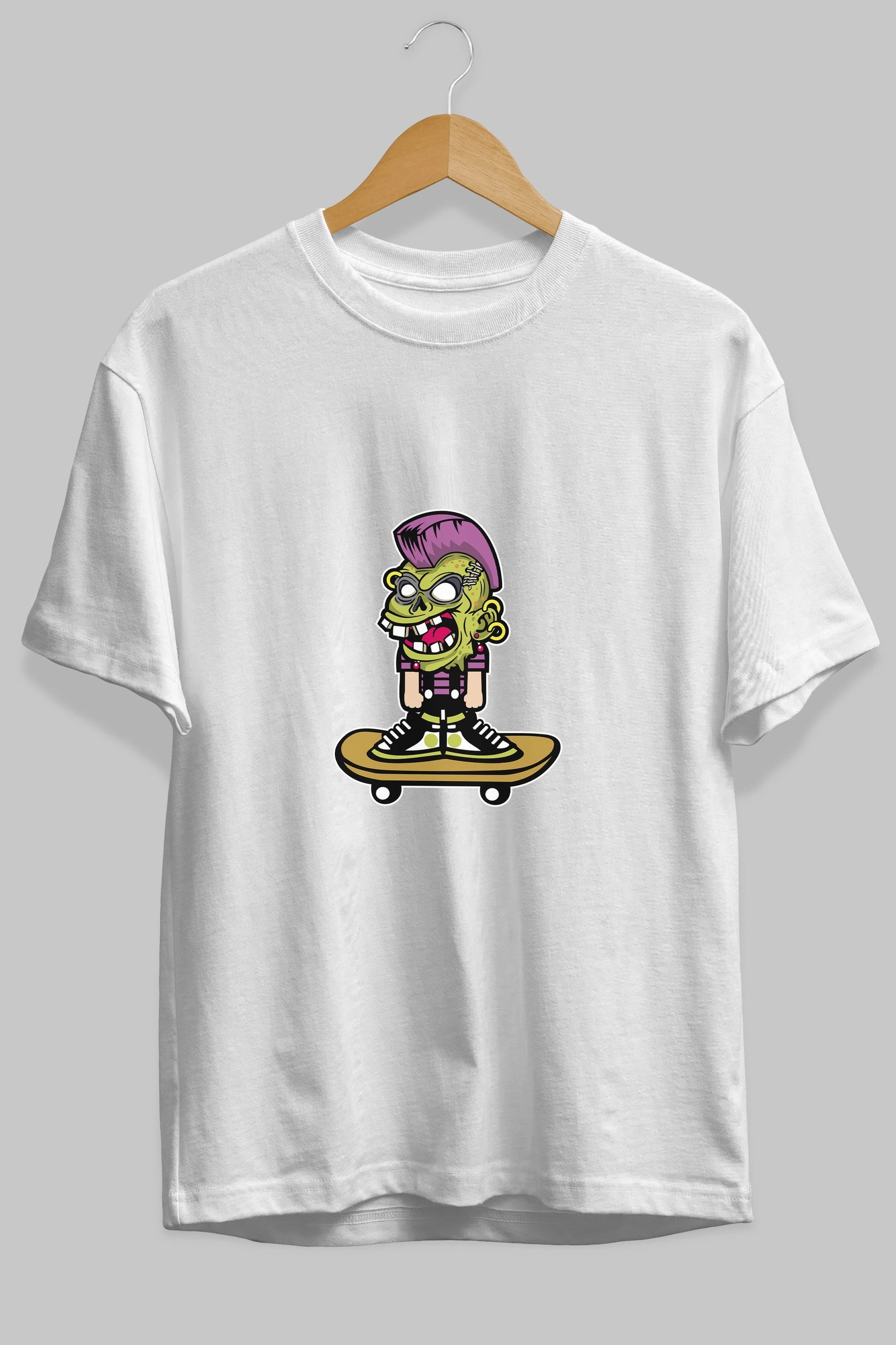 Zombie Punk Skater Ön Baskılı Oversize t-shirt Erkek Kadın Unisex %100 Pamuk tişort