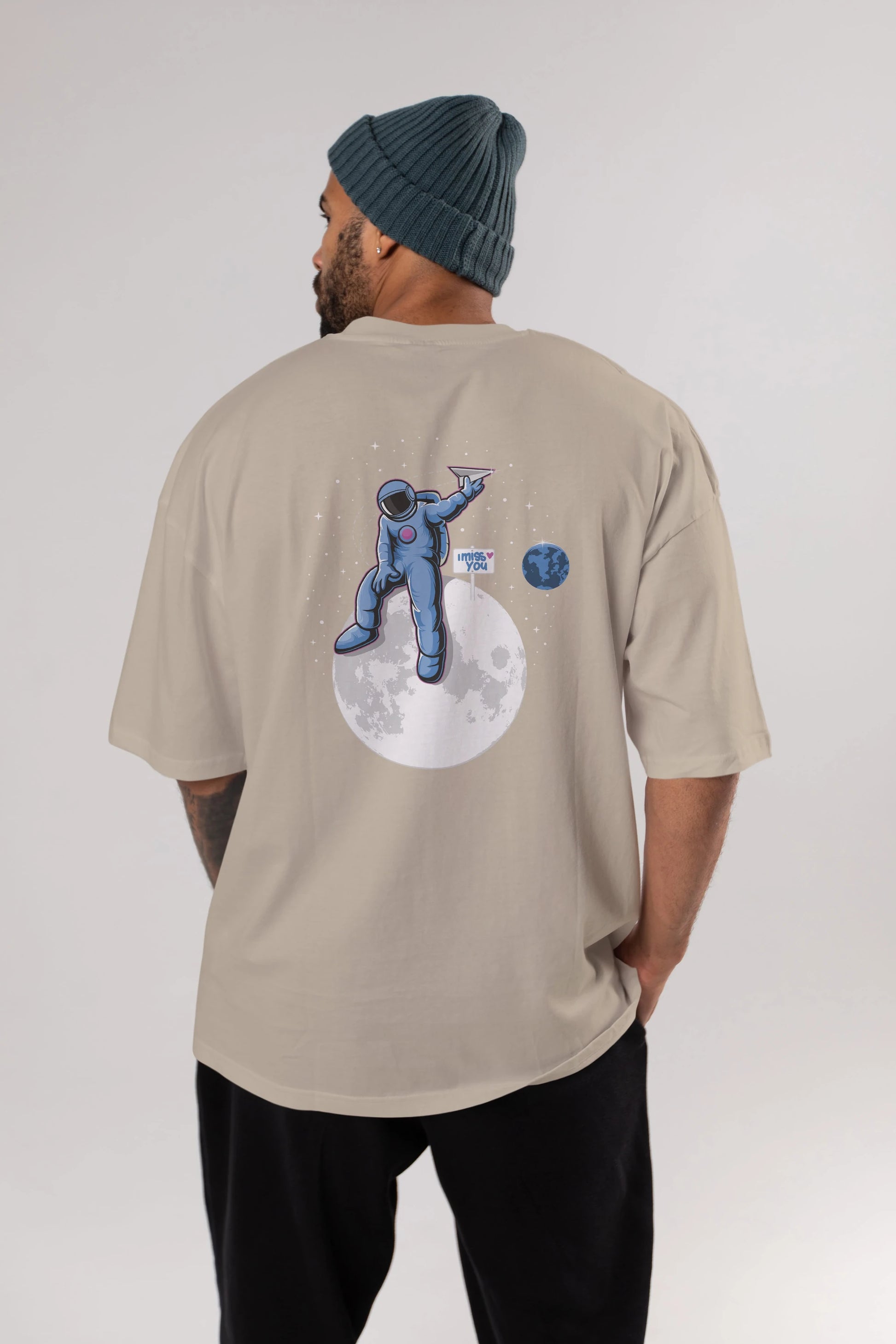 Astro Missing Earth Arka Baskılı Oversize t-shirt Erkek Kadın Unisex