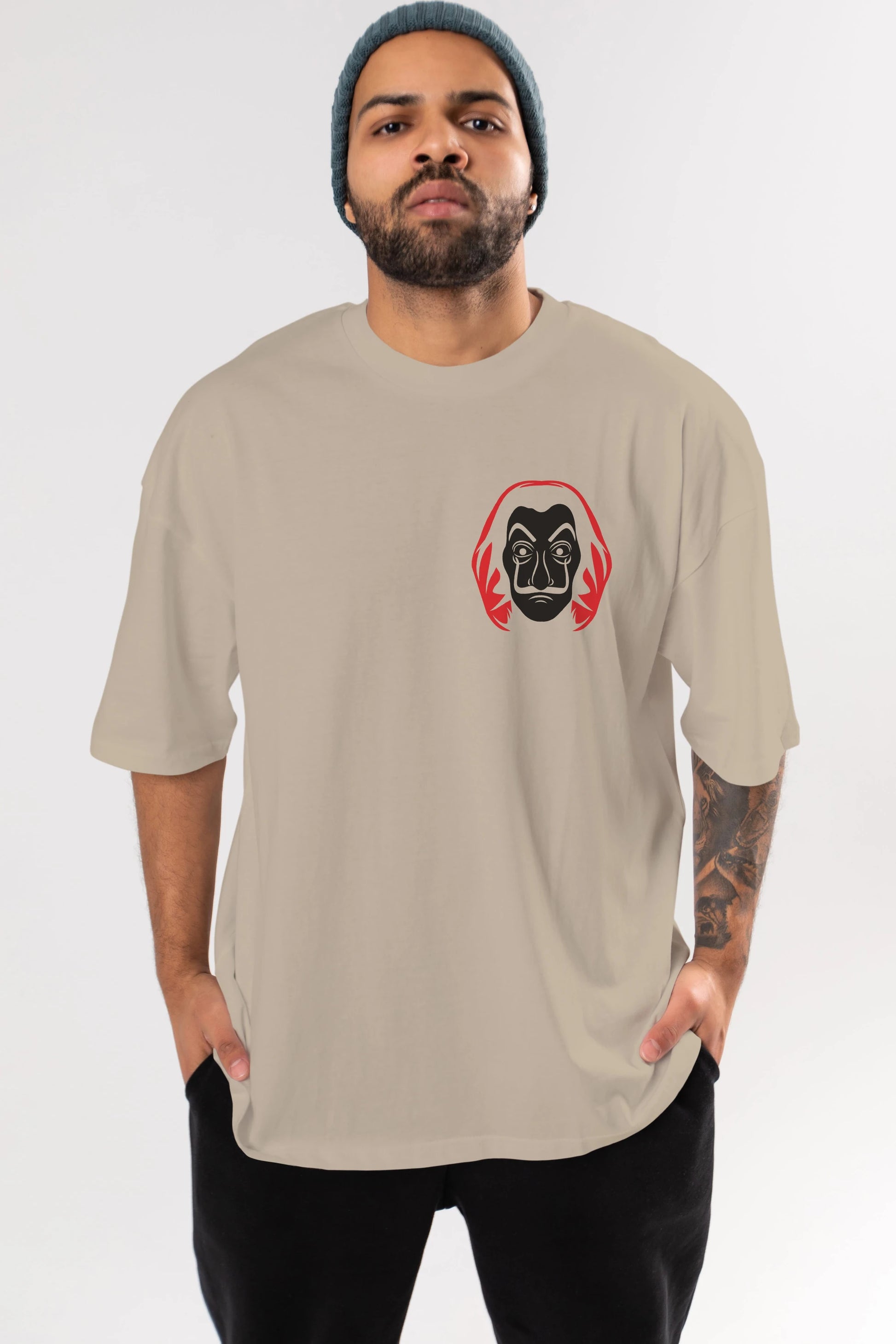 La Casa De Papel (8) Ön Sol Baskılı Oversize t-shirt Erkek Kadın Unisex %100 Pamuk Bisiklet Yaka tişort