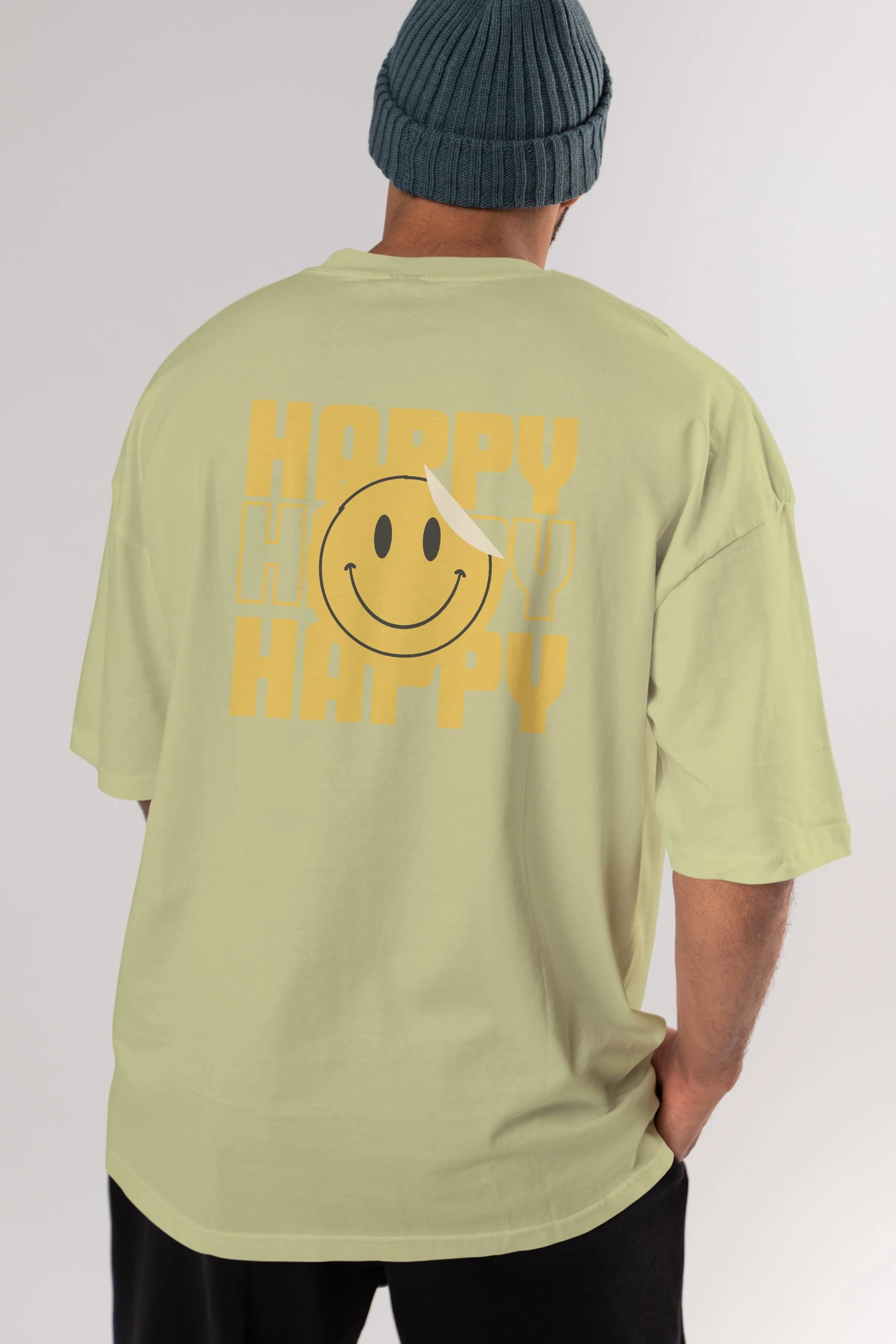 Happy Smile Yazılı Arka Baskılı Oversize t-shirt Erkek Kadın Unisex