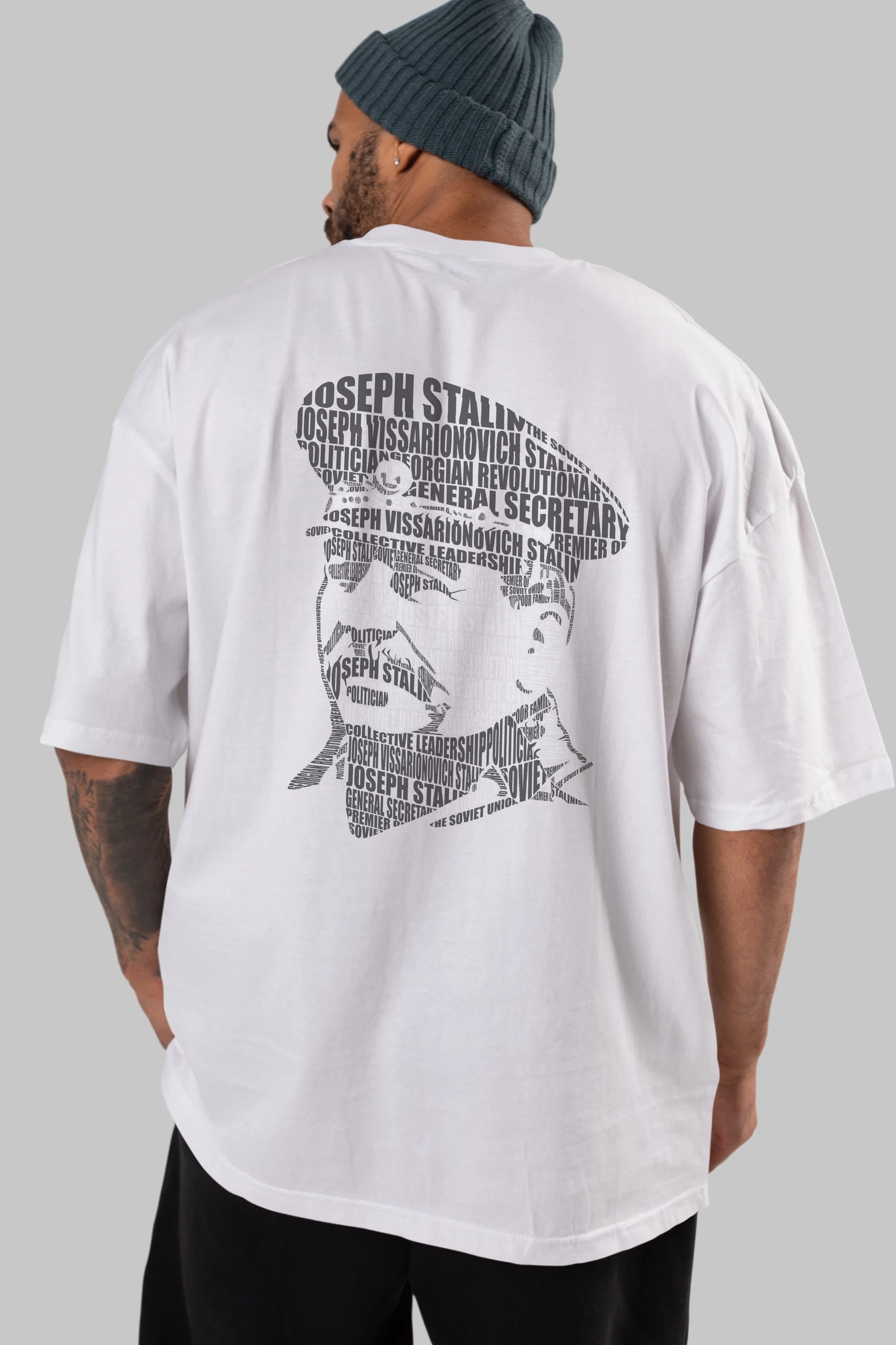 Joseph Stalin Calligram Arka Baskılı Oversize t-shirt %100 pamuk Erkek Kadın Unisex
